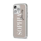 Stone Colour with Personalised Name iPhone 14 Pro Max Clear Tough Case Silver Angled Image