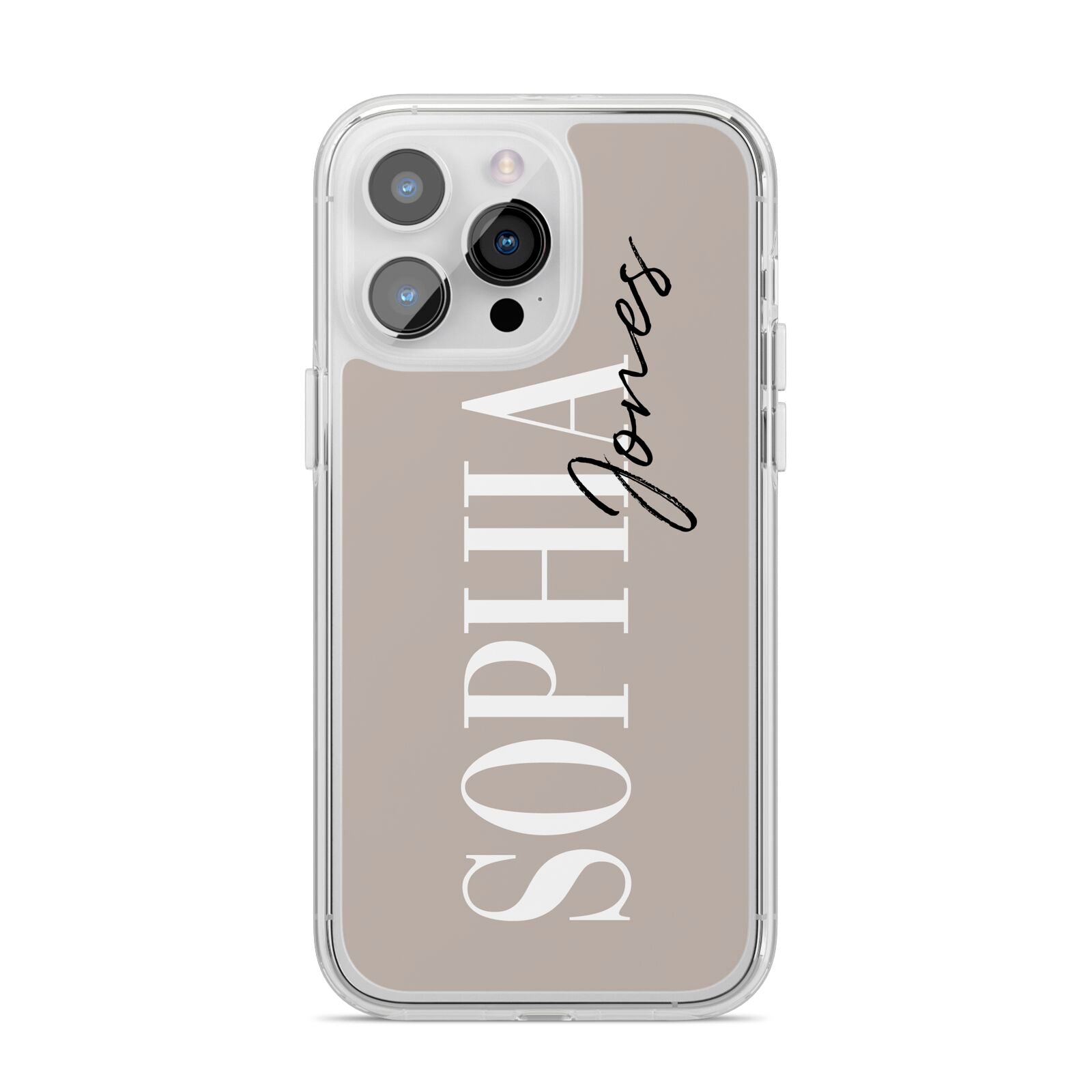 Stone Colour with Personalised Name iPhone 14 Pro Max Clear Tough Case Silver