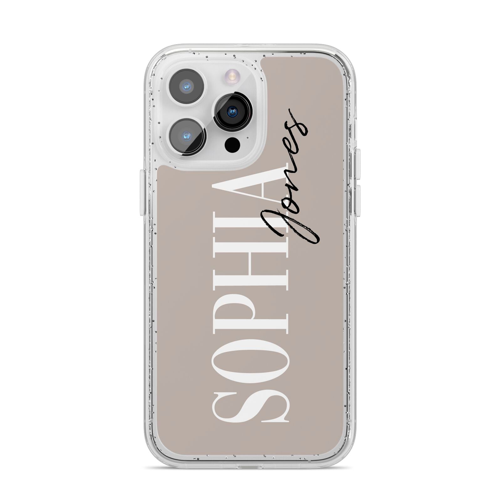 Stone Colour with Personalised Name iPhone 14 Pro Max Glitter Tough Case Silver