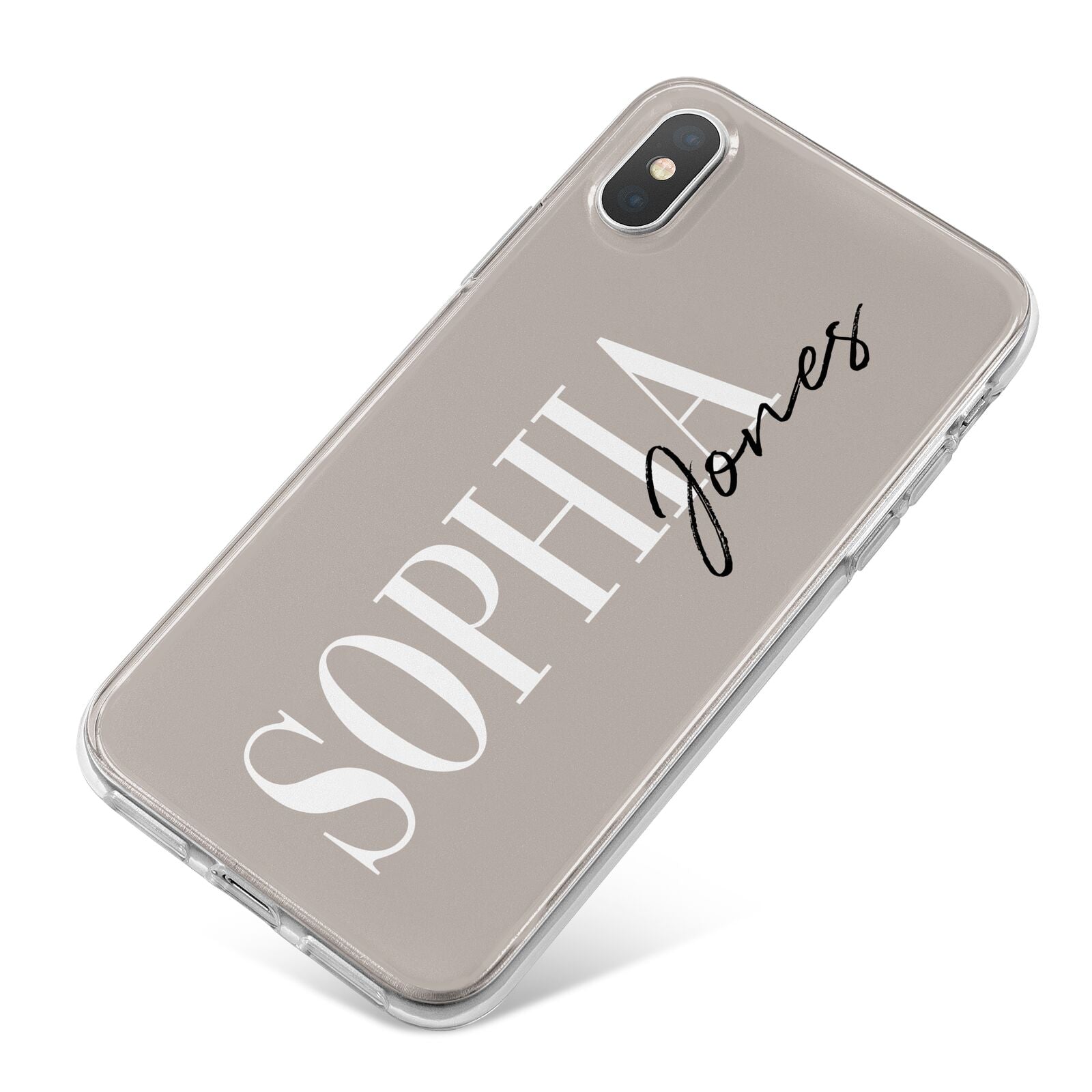 Stone Colour with Personalised Name iPhone X Bumper Case on Silver iPhone