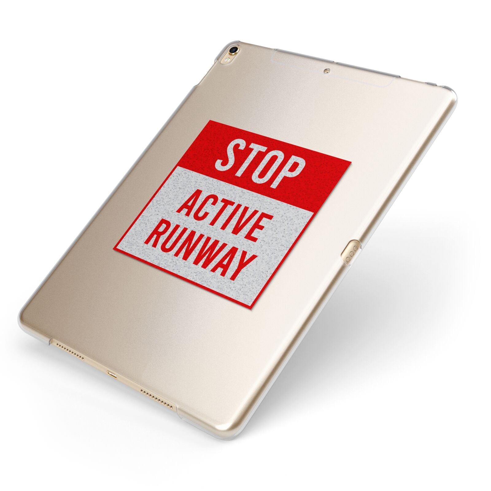 Stop Active Runway Apple iPad Case on Gold iPad Side View