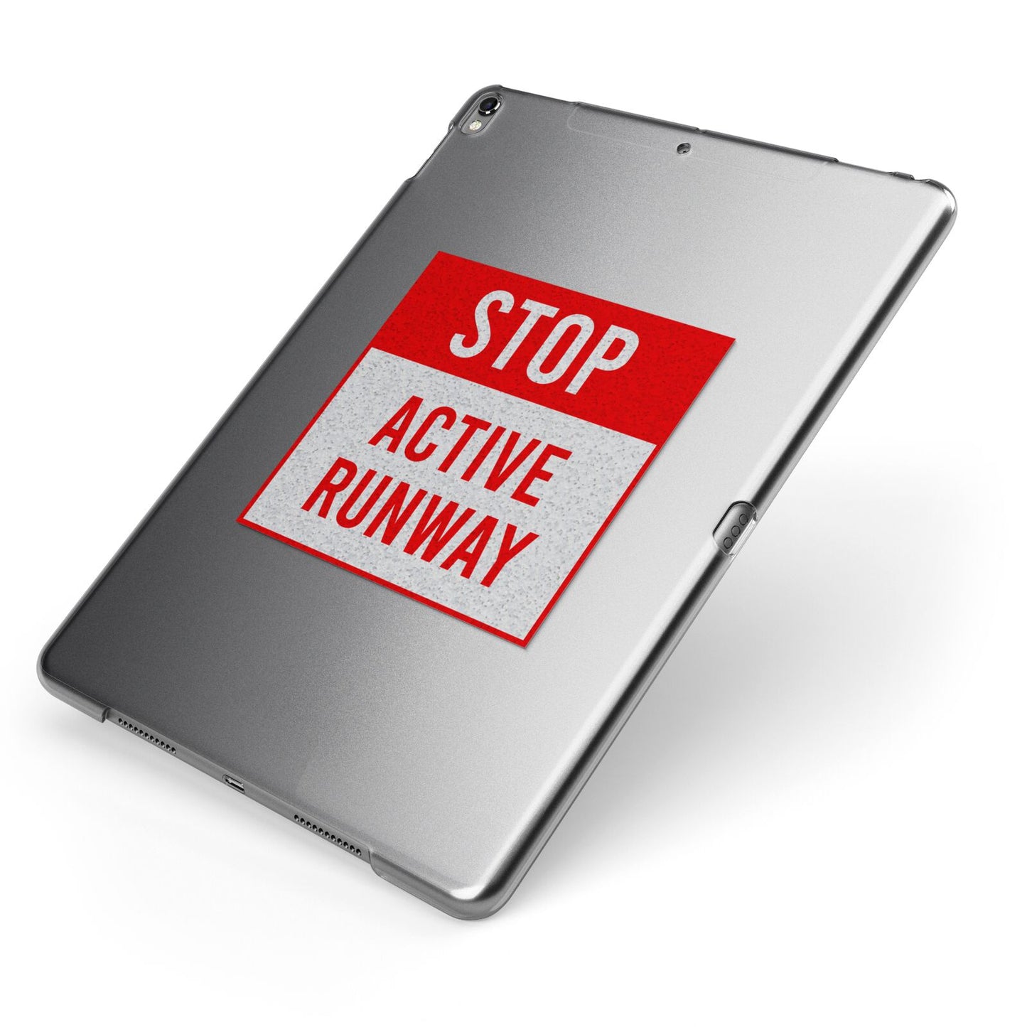 Stop Active Runway Apple iPad Case on Grey iPad Side View