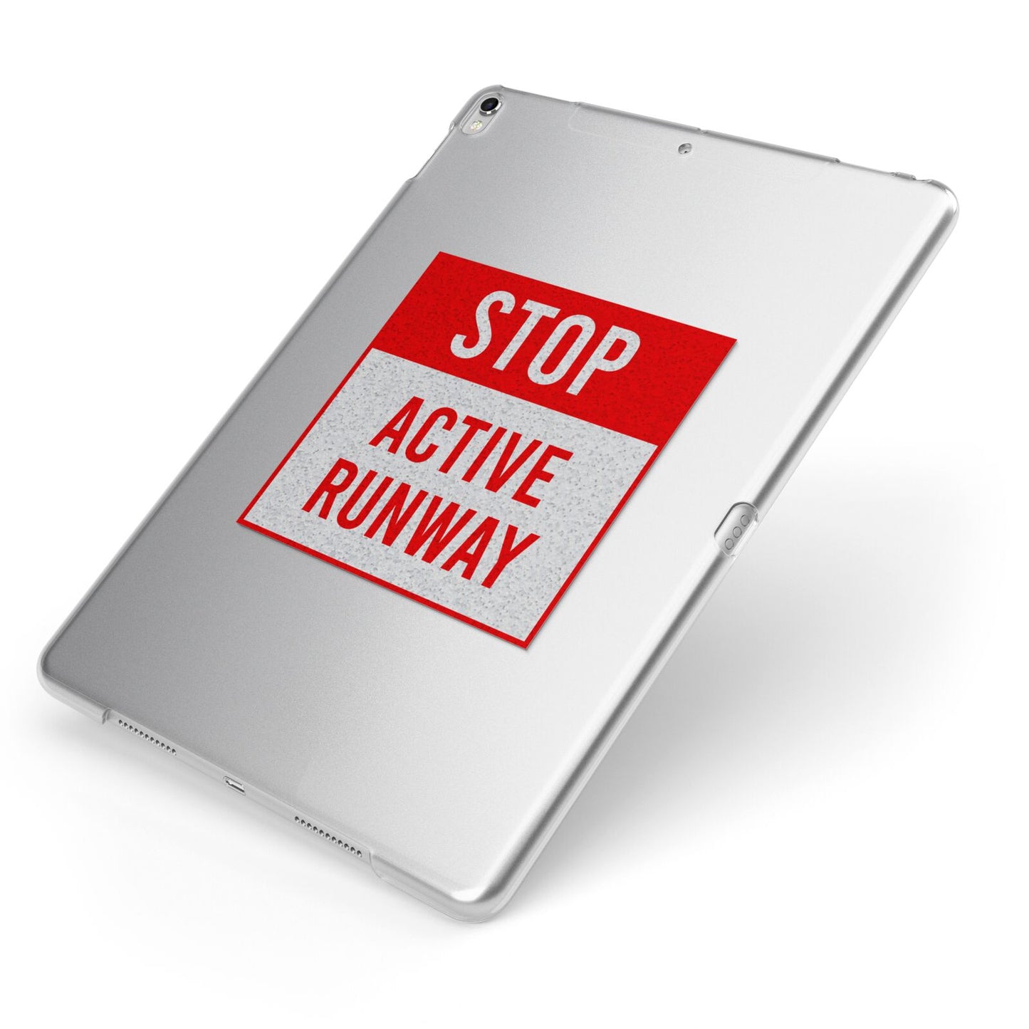Stop Active Runway Apple iPad Case on Silver iPad Side View