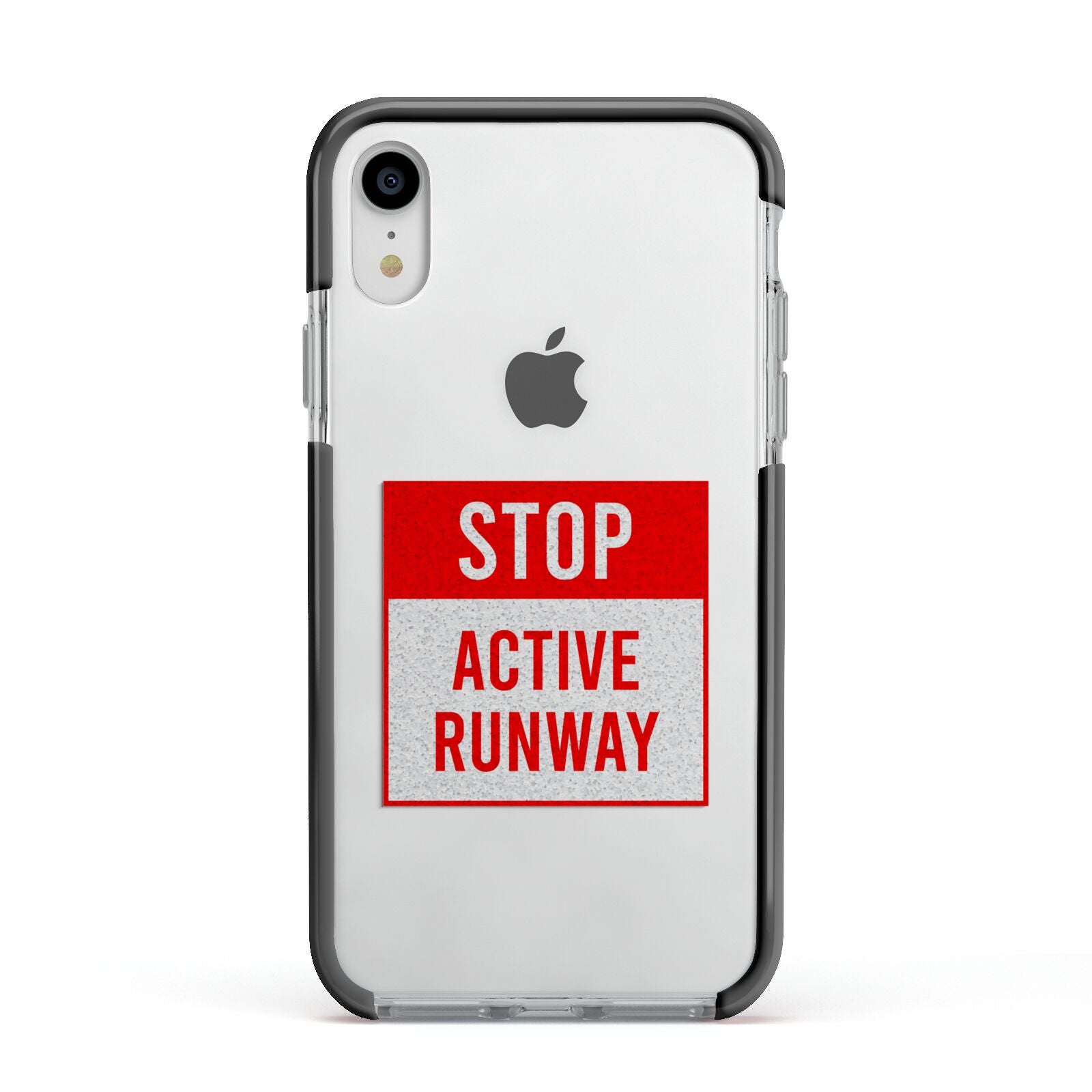 Stop Active Runway Apple iPhone XR Impact Case Black Edge on Silver Phone