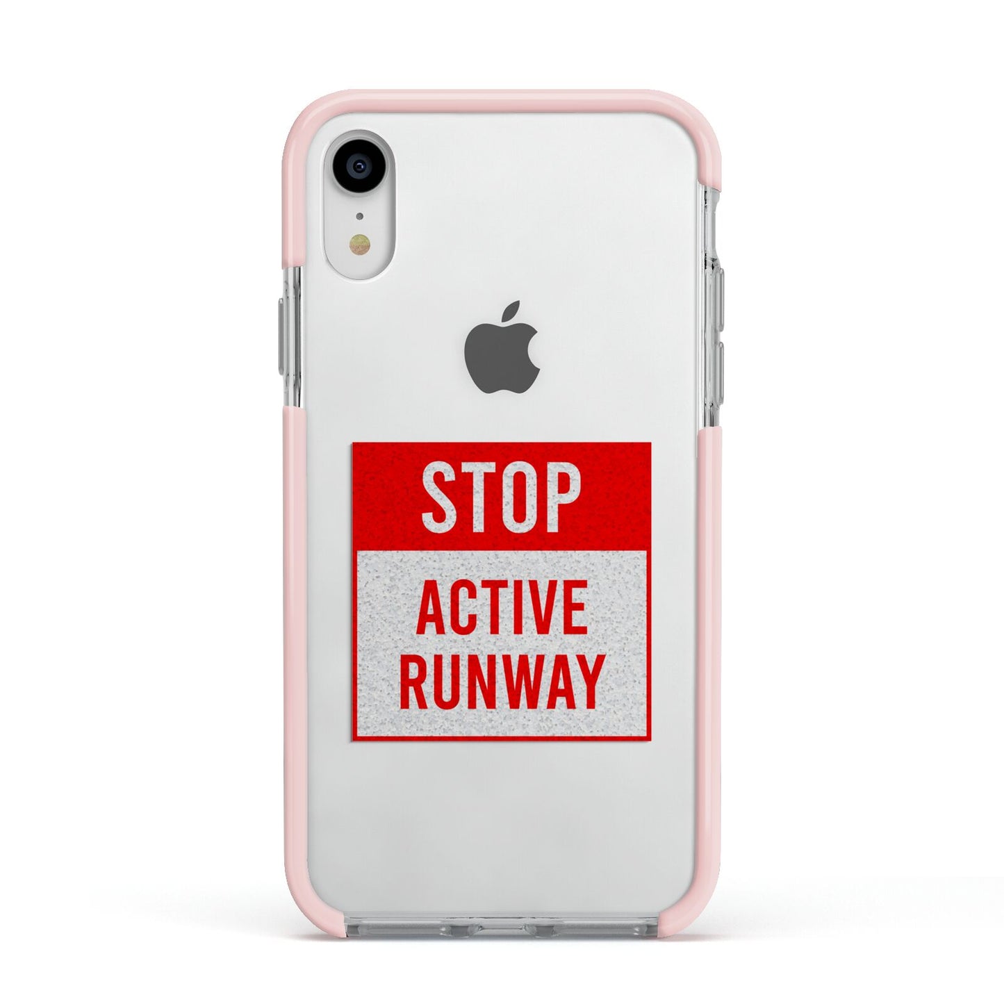Stop Active Runway Apple iPhone XR Impact Case Pink Edge on Silver Phone