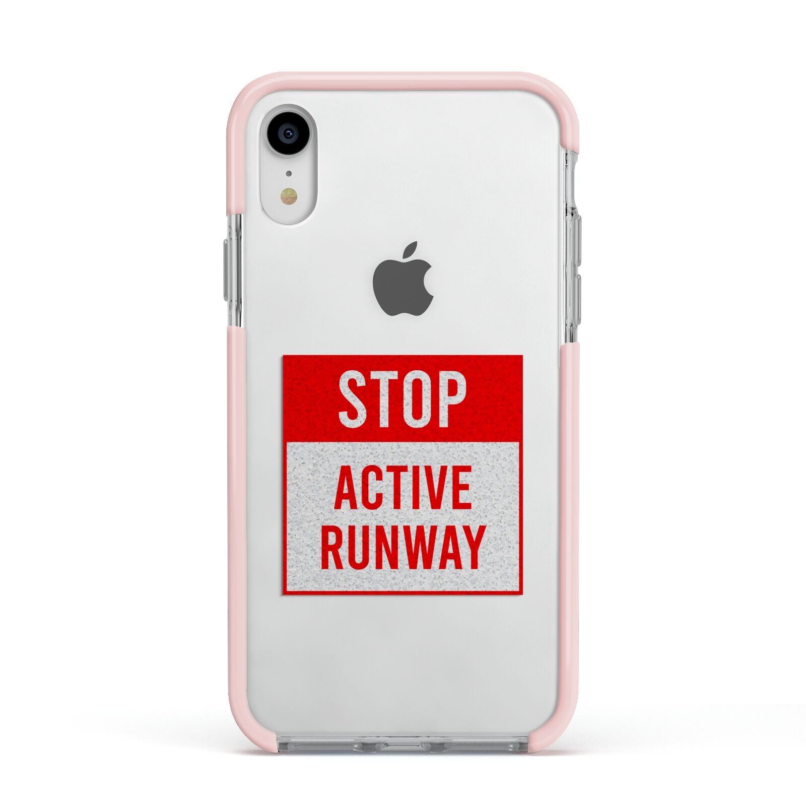 Stop Active Runway Apple iPhone XR Impact Case Pink Edge on Silver Phone