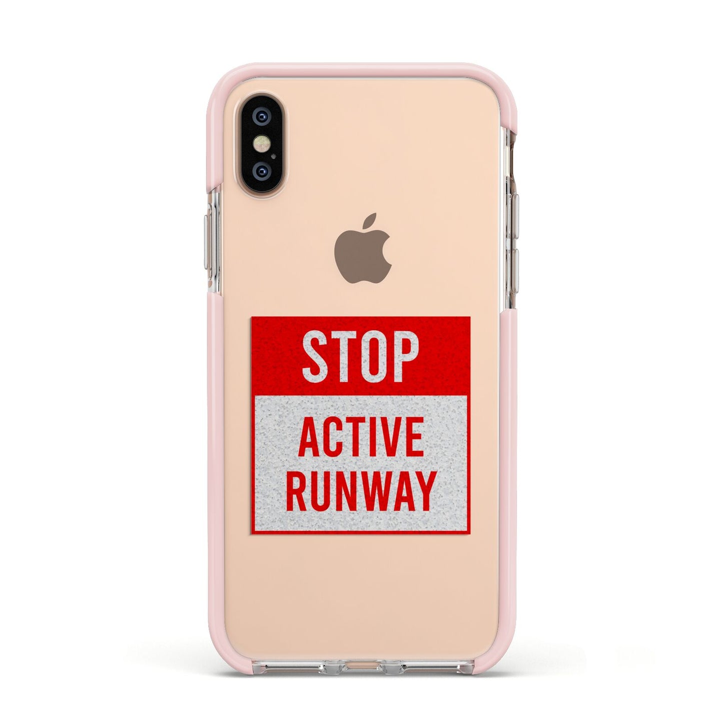 Stop Active Runway Apple iPhone Xs Impact Case Pink Edge on Gold Phone