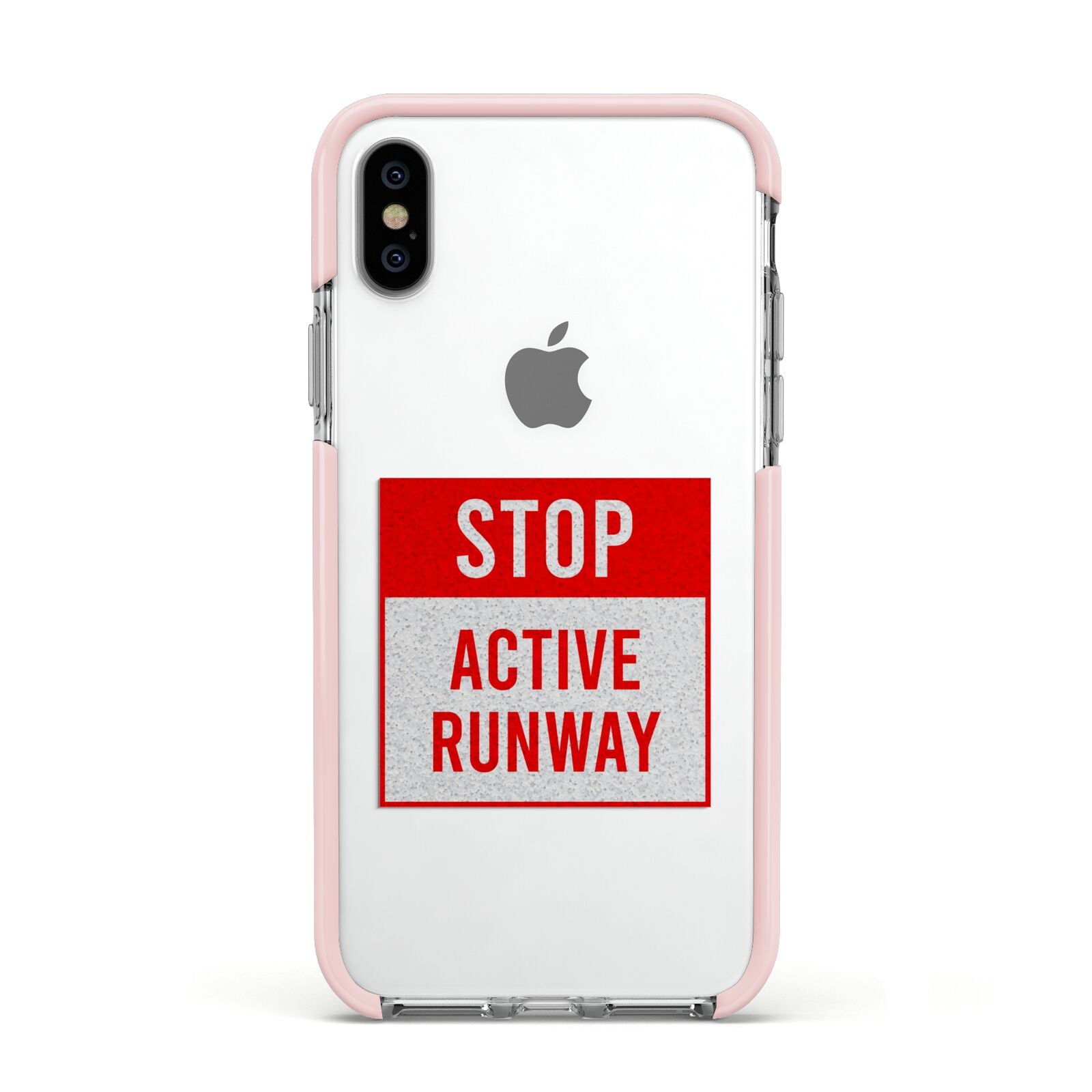 Stop Active Runway Apple iPhone Xs Impact Case Pink Edge on Silver Phone