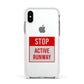Stop Active Runway Apple iPhone Xs Impact Case White Edge on Silver Phone