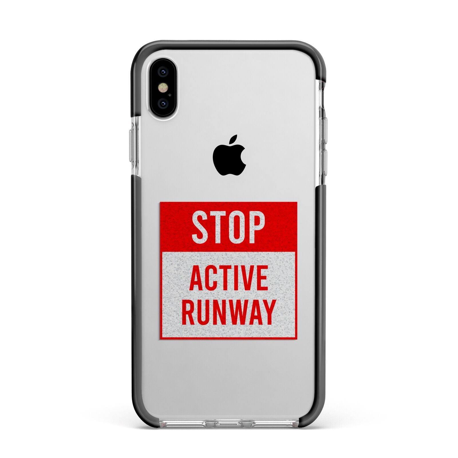 Stop Active Runway Apple iPhone Xs Max Impact Case Black Edge on Silver Phone