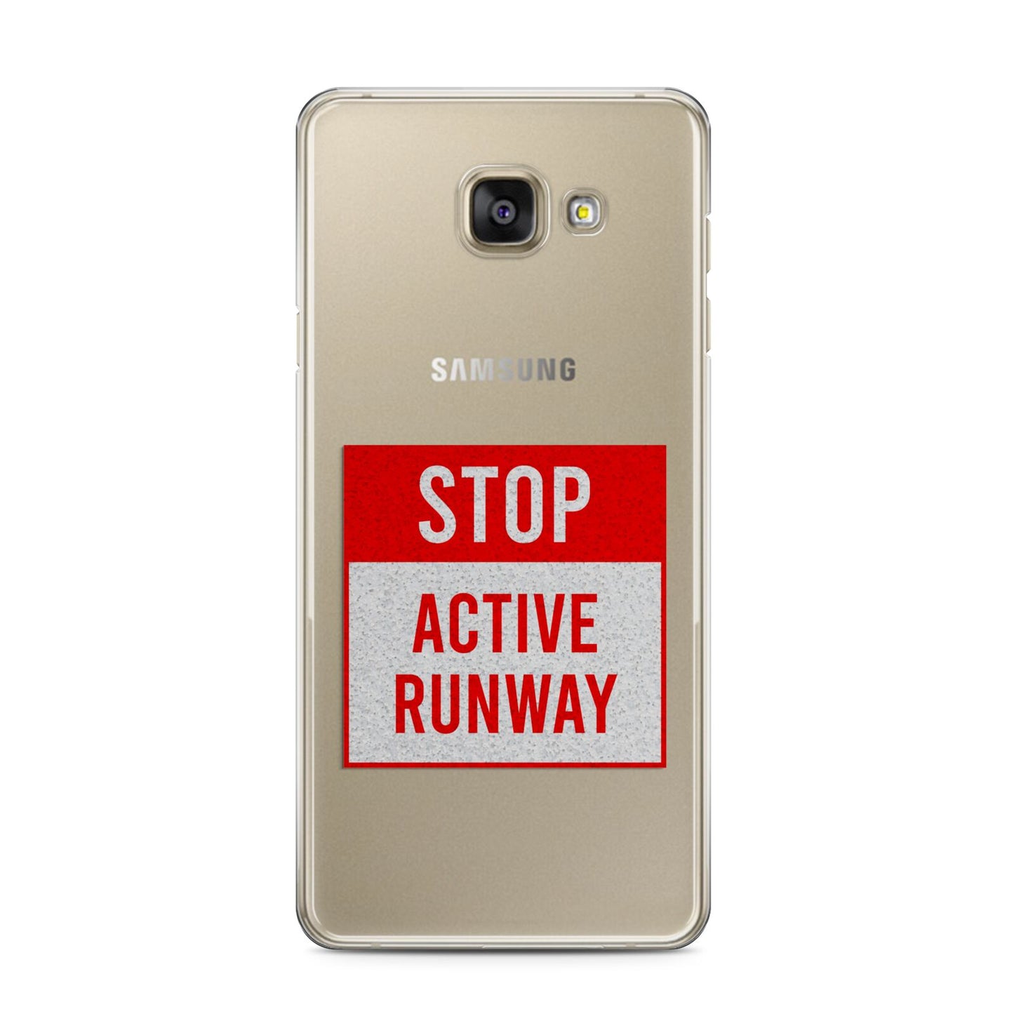 Stop Active Runway Samsung Galaxy A3 2016 Case on gold phone
