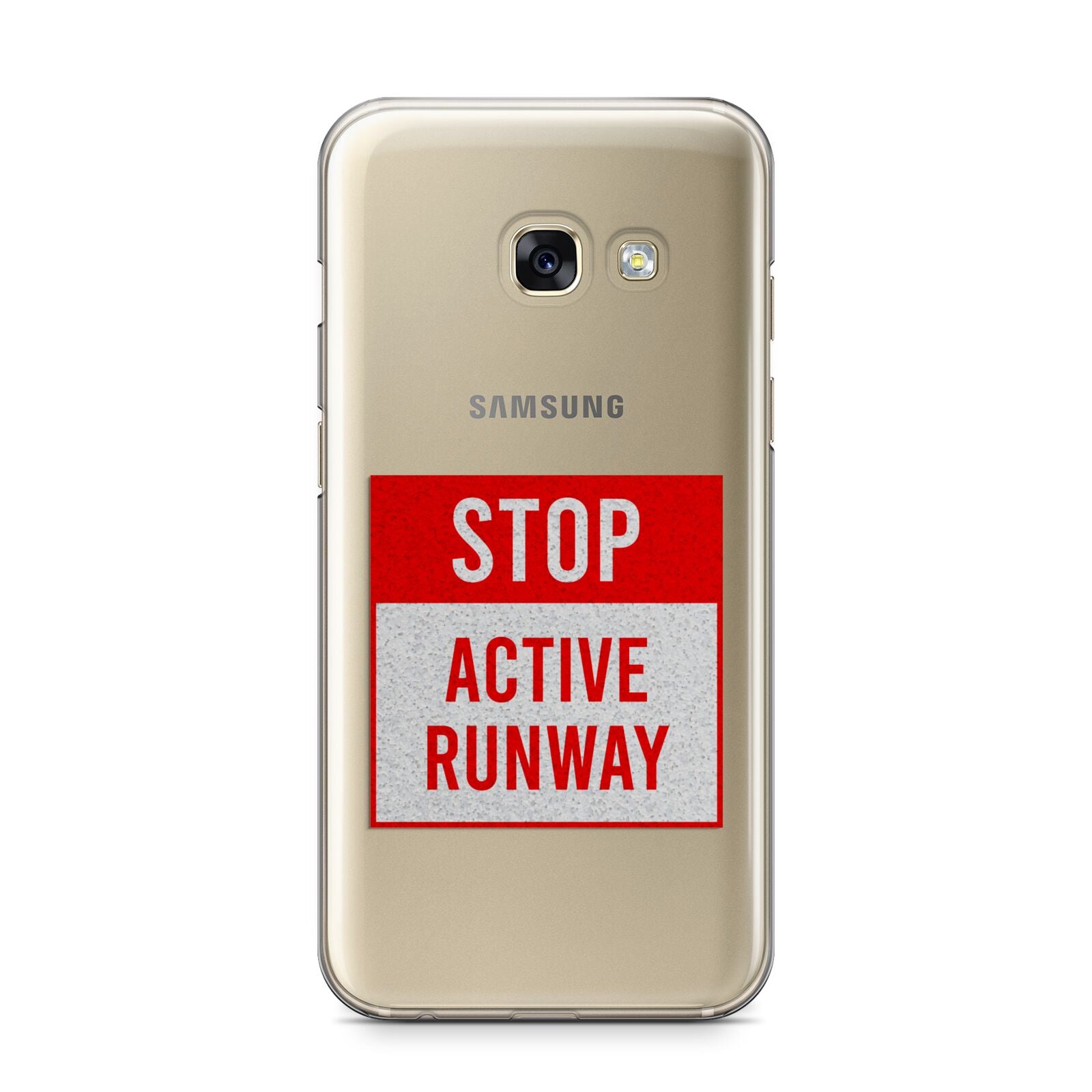 Stop Active Runway Samsung Galaxy A3 2017 Case on gold phone