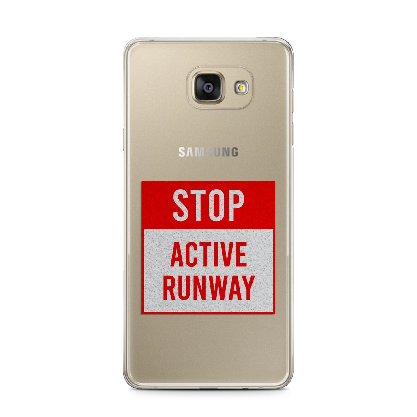 Stop Active Runway Samsung Galaxy A7 2016 Case on gold phone