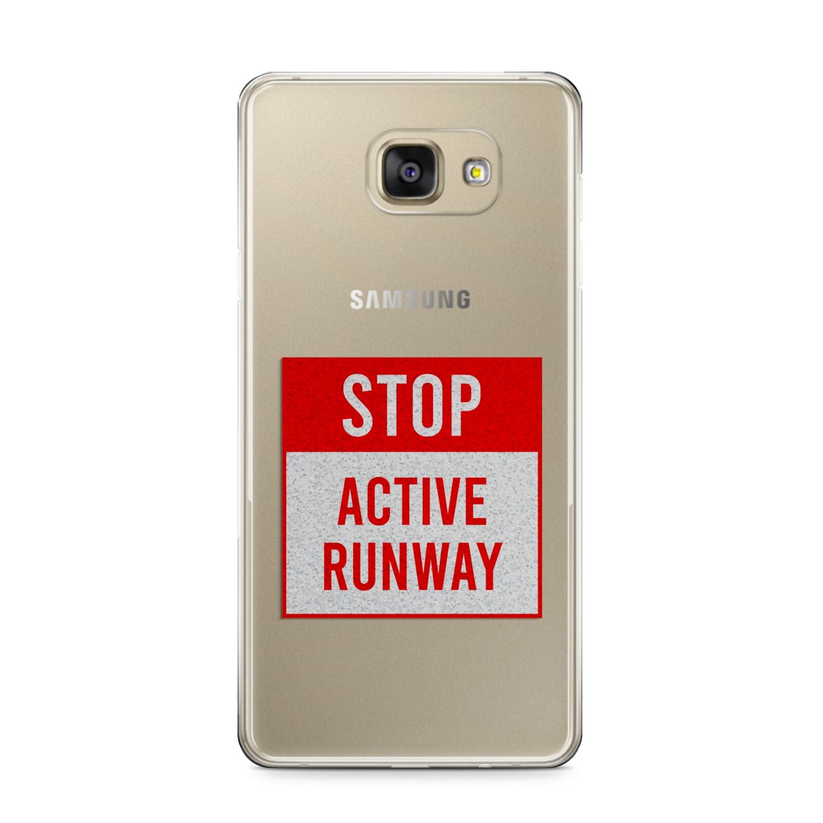Stop Active Runway Samsung Galaxy A9 2016 Case on gold phone