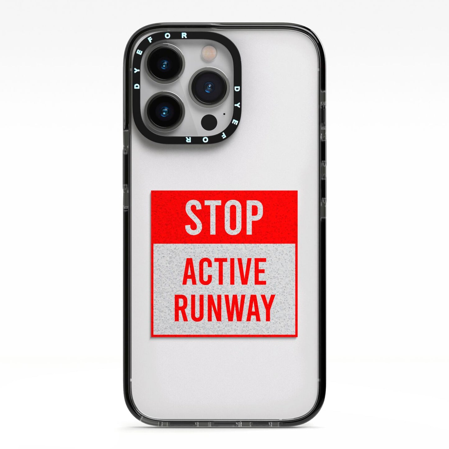 Stop Active Runway iPhone 13 Pro Black Impact Case on Silver phone