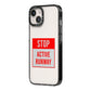 Stop Active Runway iPhone 14 Black Impact Case Side Angle on Silver phone