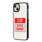 Stop Active Runway iPhone 14 Plus Black Impact Case Side Angle on Silver phone