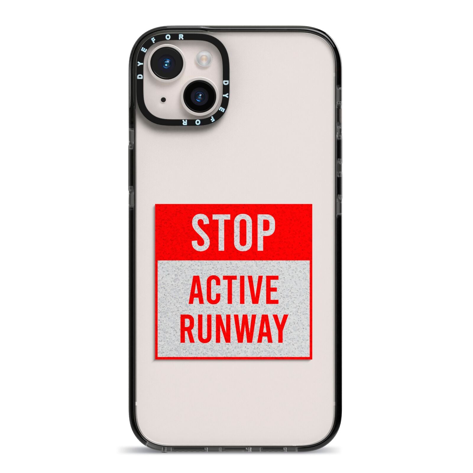 Stop Active Runway iPhone 14 Plus Black Impact Case on Silver phone