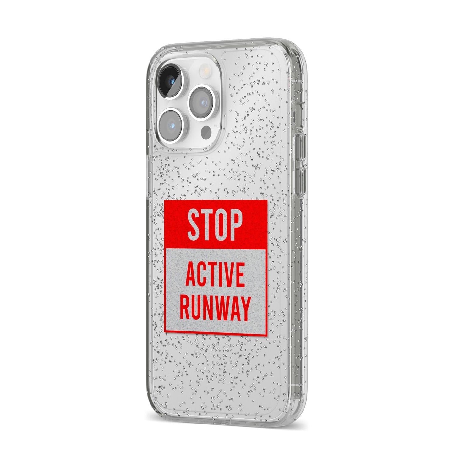 Stop Active Runway iPhone 14 Pro Max Glitter Tough Case Silver Angled Image
