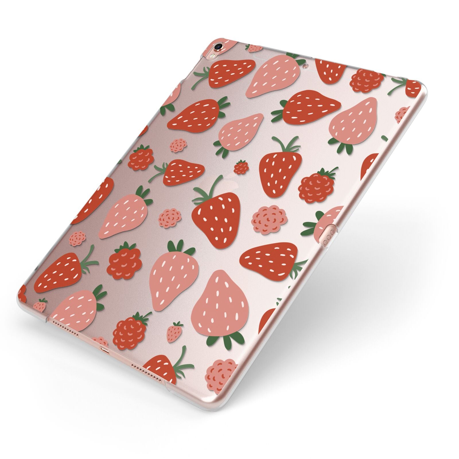 Strawberry Apple iPad Case on Rose Gold iPad Side View