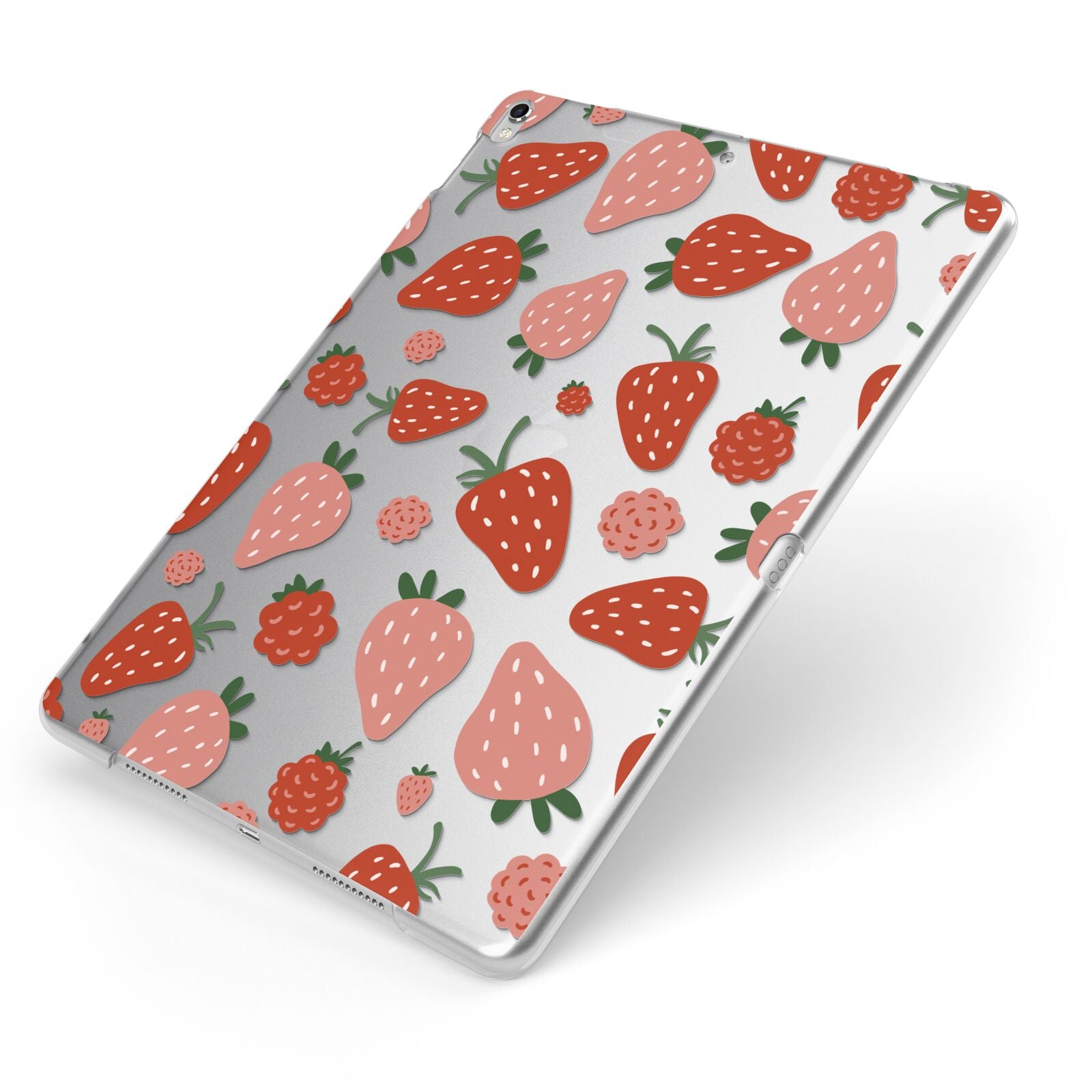 Strawberry Apple iPad Case on Silver iPad Side View