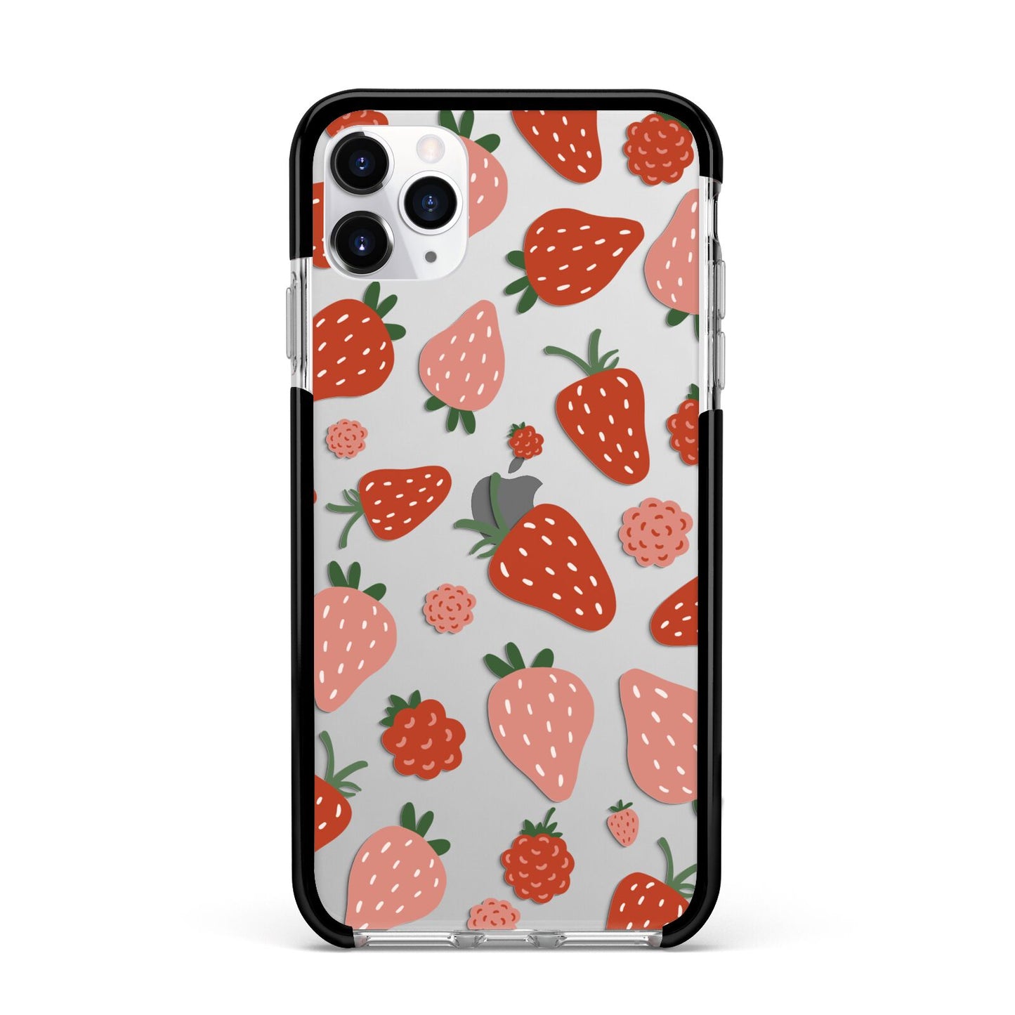 Strawberry Apple iPhone 11 Pro Max in Silver with Black Impact Case