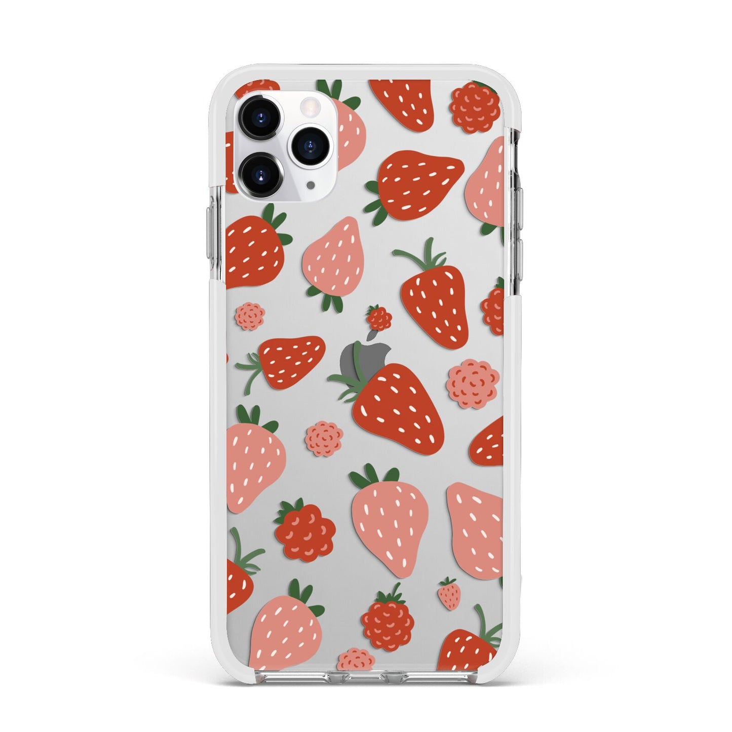 Strawberry Apple iPhone 11 Pro Max in Silver with White Impact Case