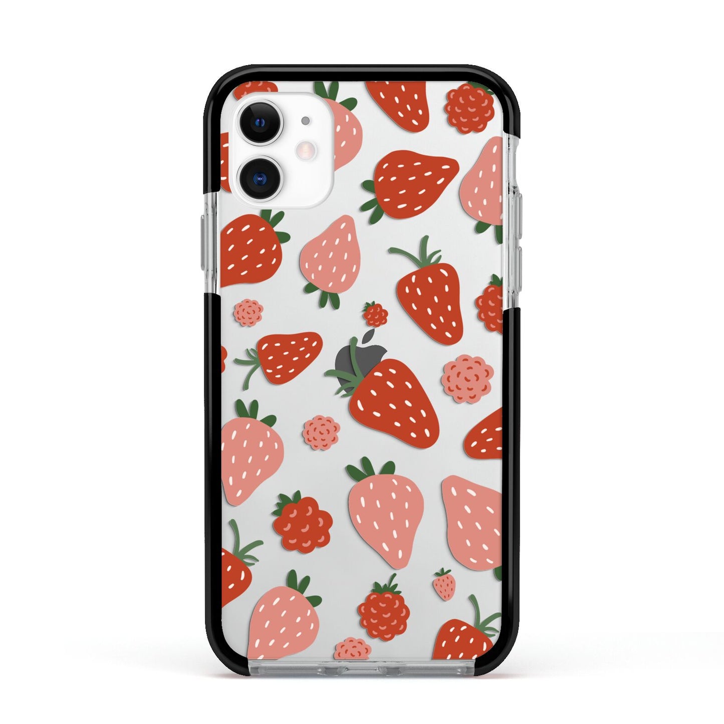 Strawberry Apple iPhone 11 in White with Black Impact Case
