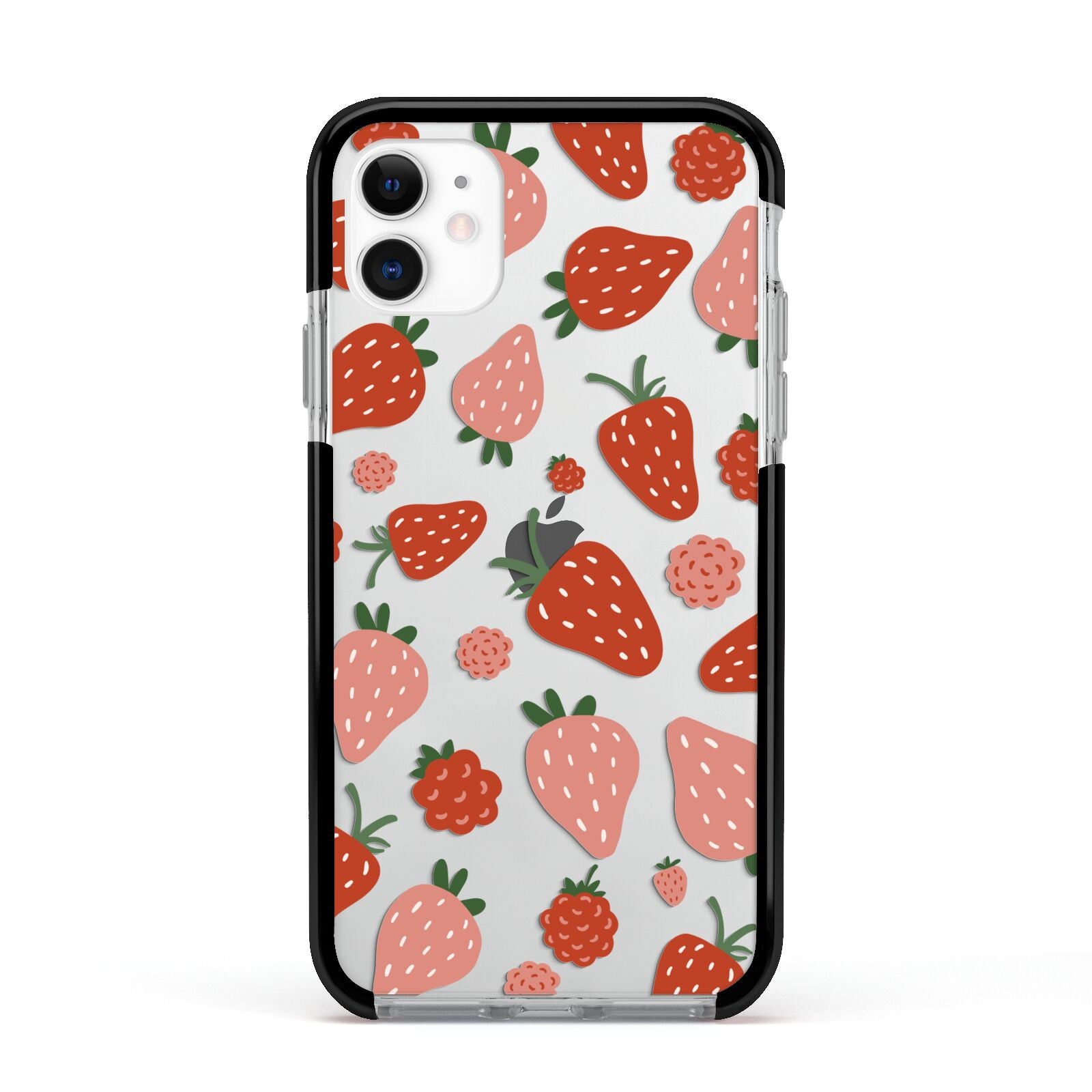 Strawberry Apple iPhone 11 in White with Black Impact Case