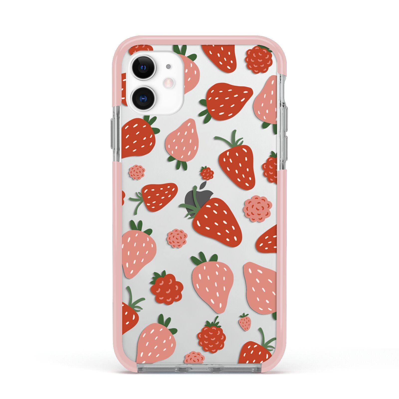 Strawberry Apple iPhone 11 in White with Pink Impact Case