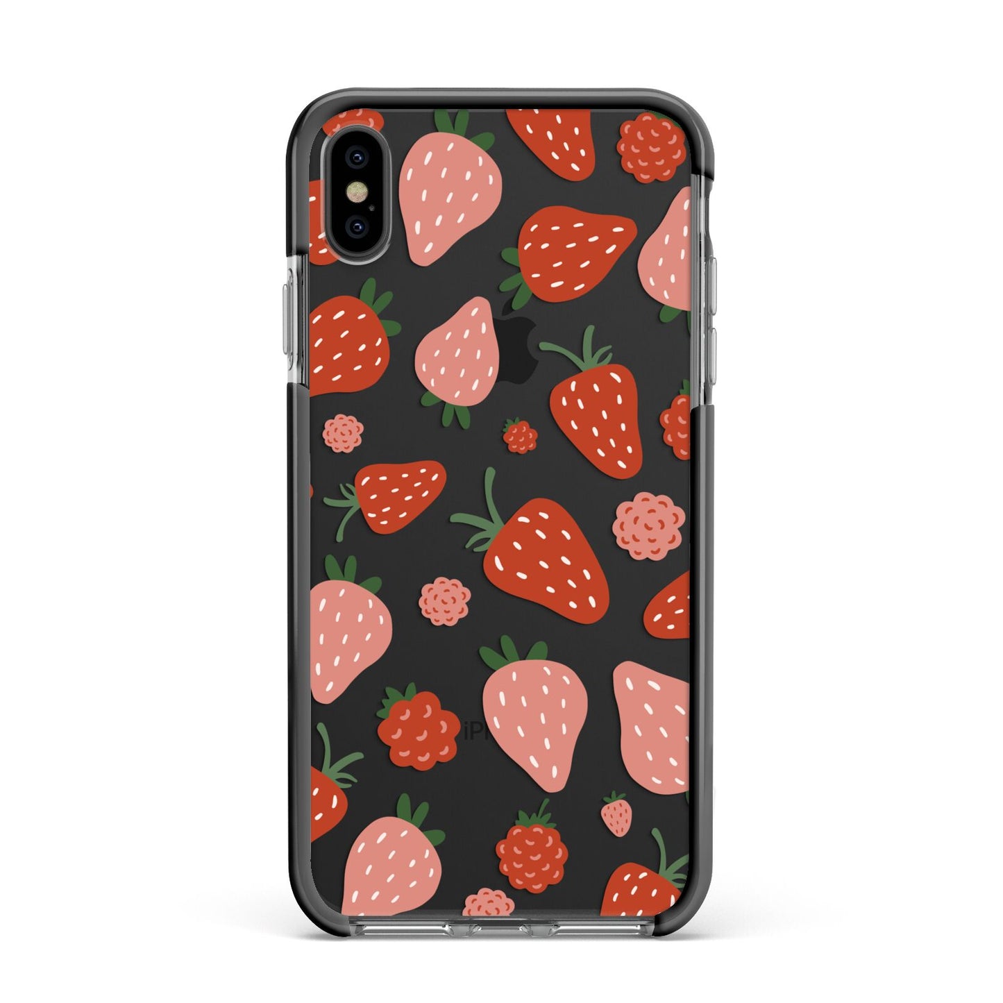 Strawberry Apple iPhone Xs Max Impact Case Black Edge on Black Phone