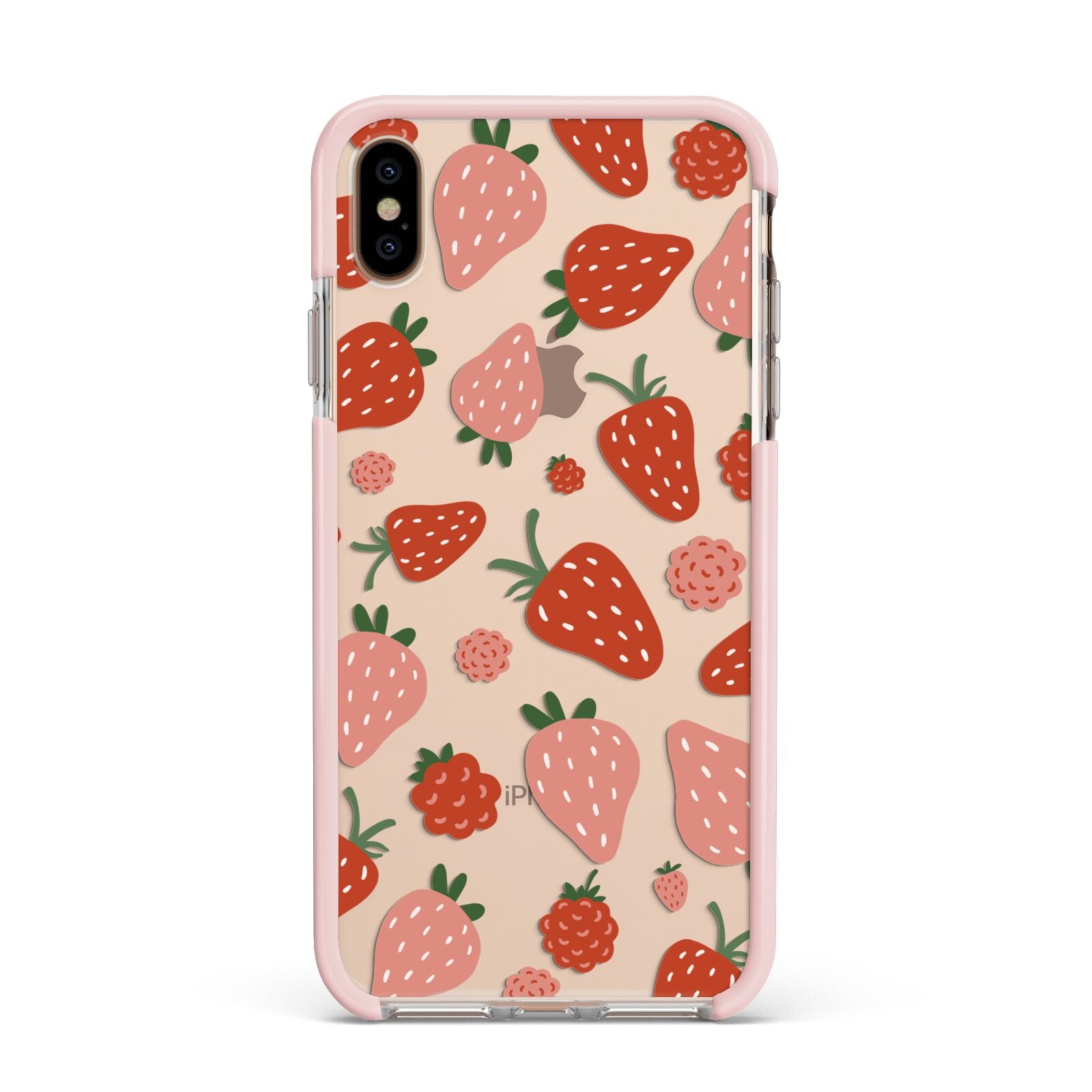 Strawberry Apple iPhone Xs Max Impact Case Pink Edge on Gold Phone