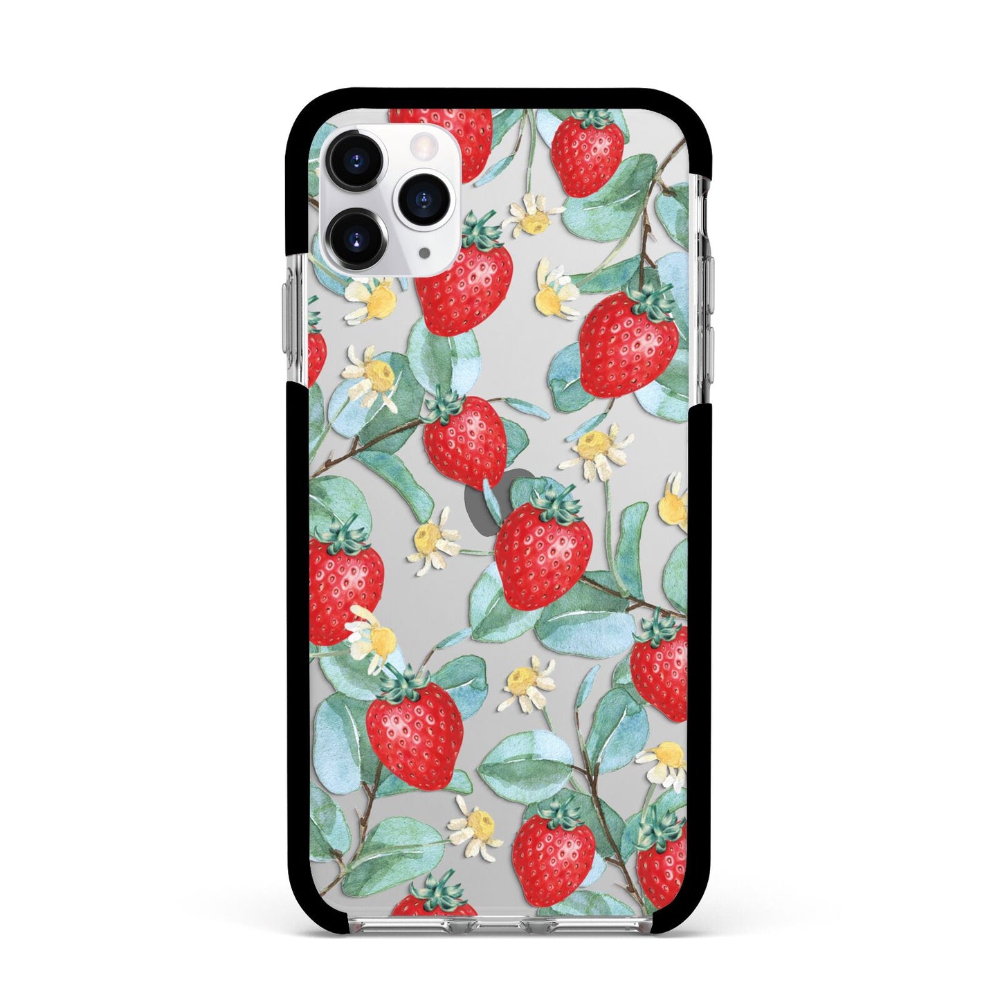 Strawberry Plant Apple iPhone 11 Pro Max in Silver with Black Impact Case