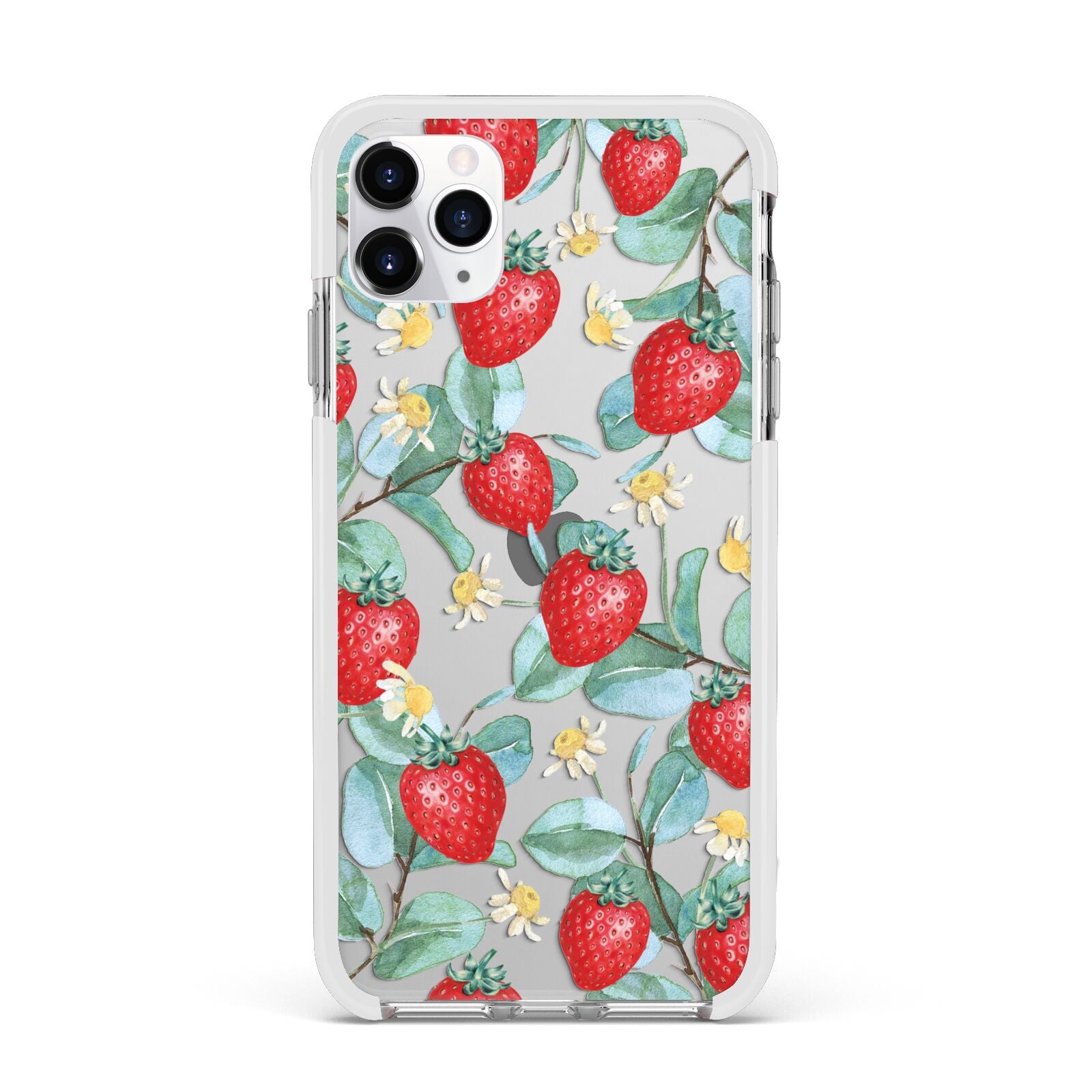 Strawberry Plant Apple iPhone 11 Pro Max in Silver with White Impact Case