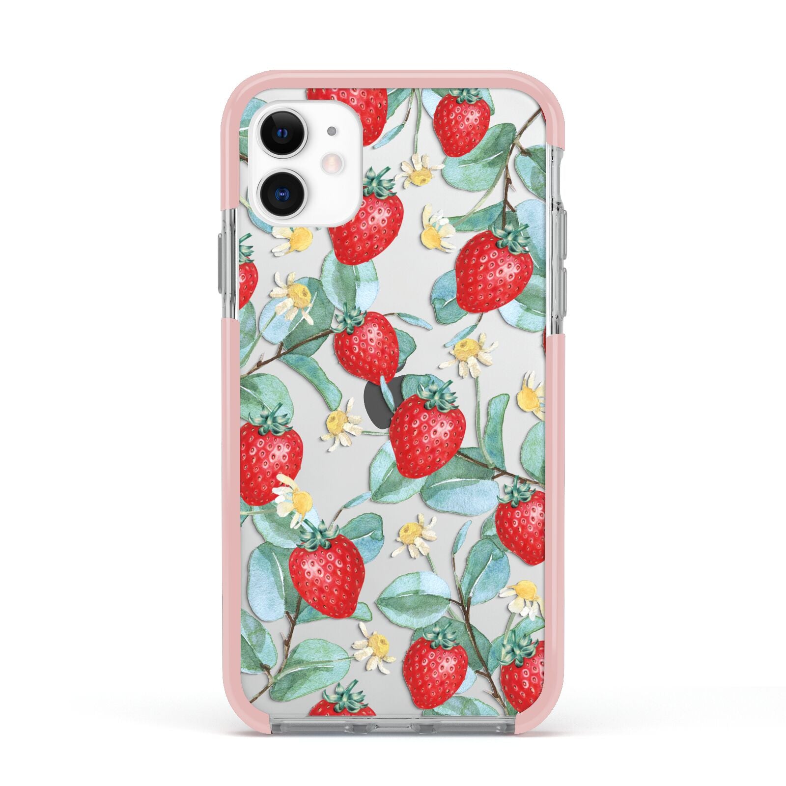 Strawberry Plant Apple iPhone 11 in White with Pink Impact Case