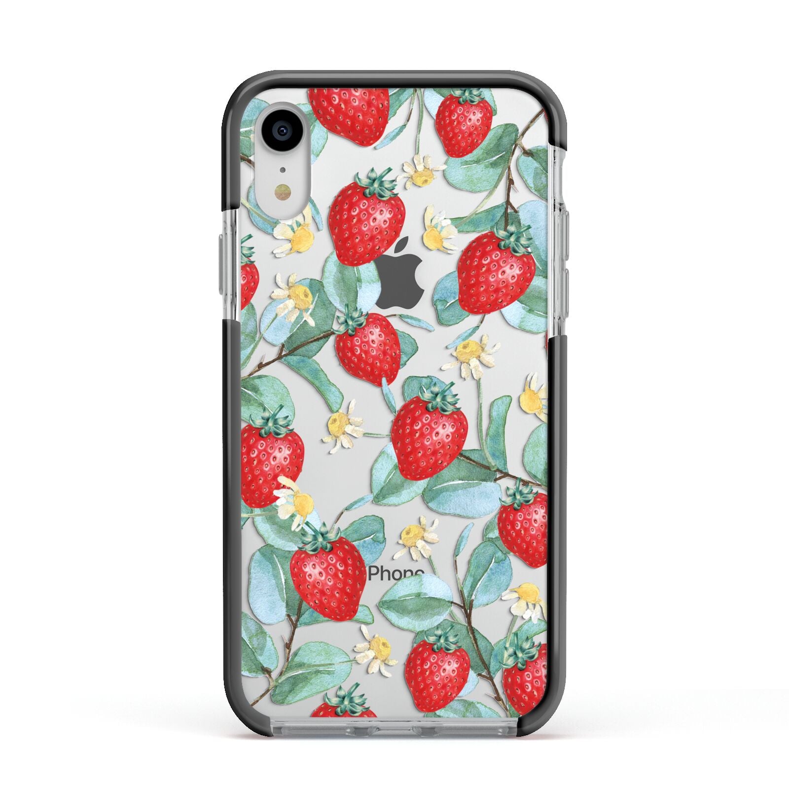 Strawberry Plant Apple iPhone XR Impact Case Black Edge on Silver Phone