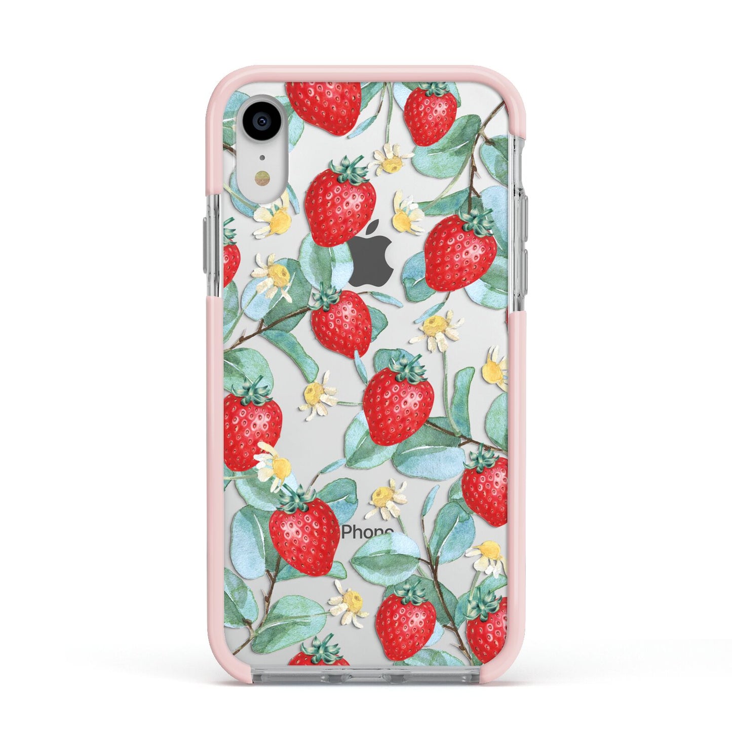 Strawberry Plant Apple iPhone XR Impact Case Pink Edge on Silver Phone