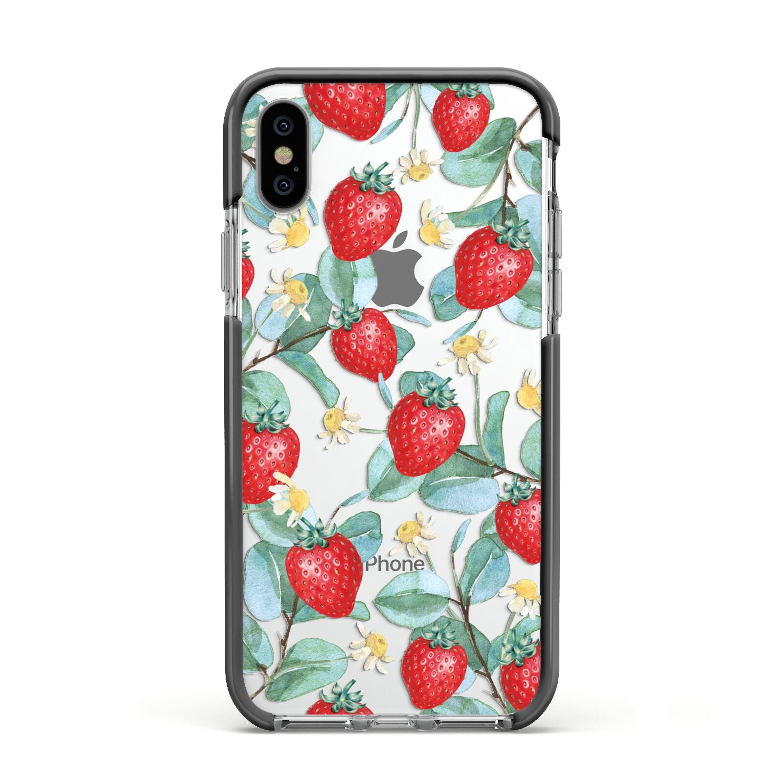 Strawberry Plant Apple iPhone Xs Impact Case Black Edge on Silver Phone