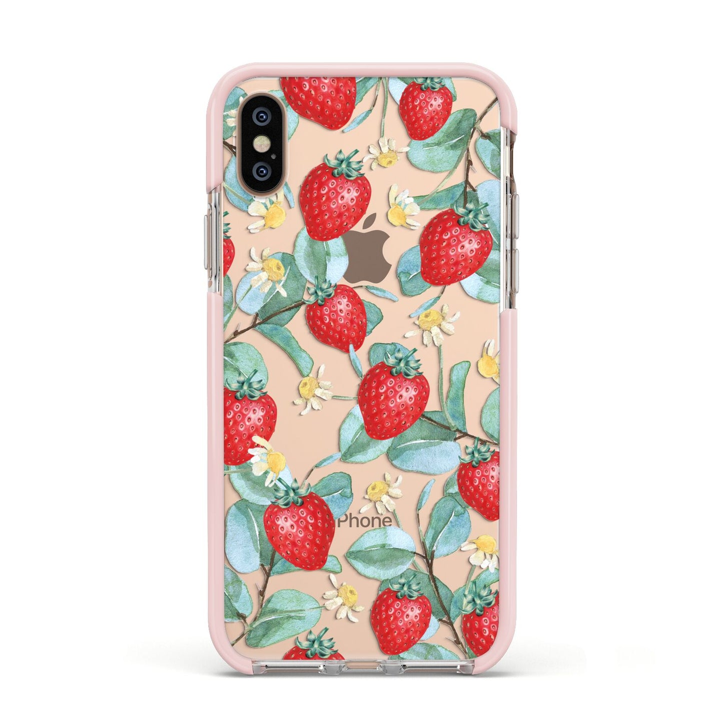 Strawberry Plant Apple iPhone Xs Impact Case Pink Edge on Gold Phone