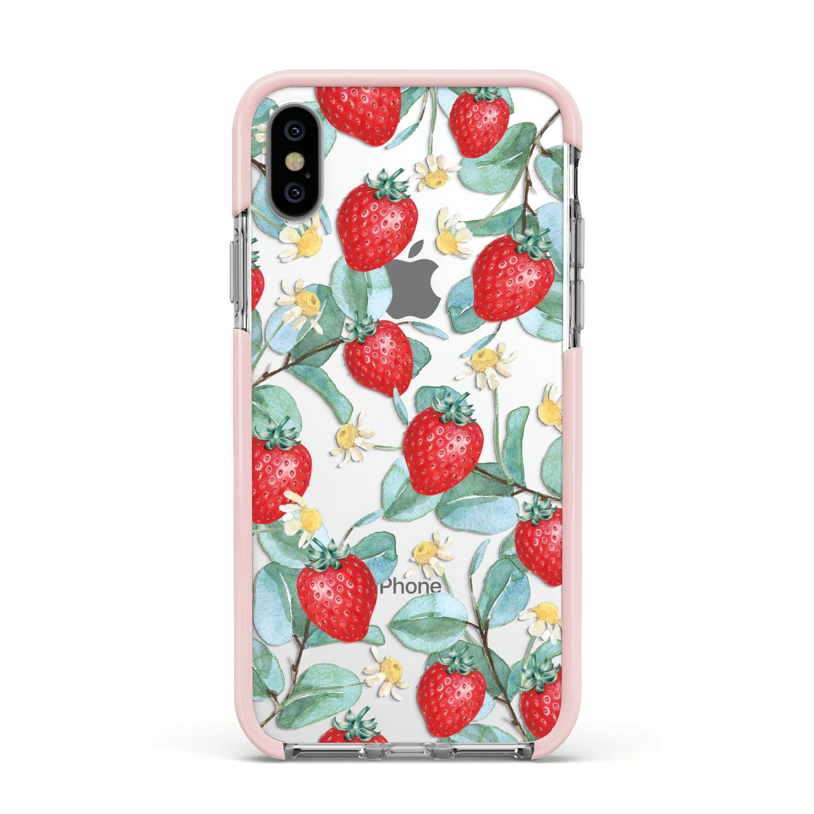 Strawberry Plant Apple iPhone Xs Impact Case Pink Edge on Silver Phone