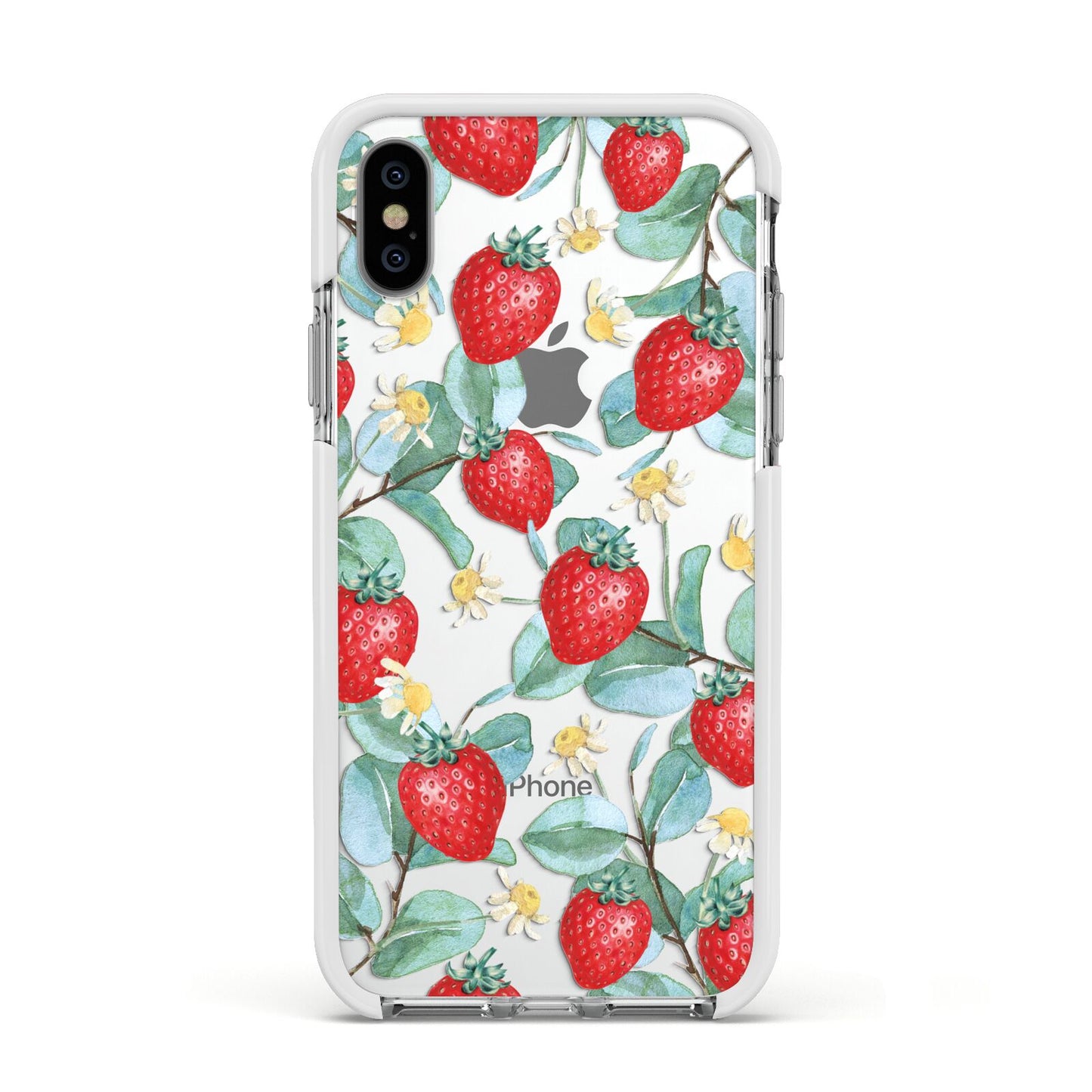 Strawberry Plant Apple iPhone Xs Impact Case White Edge on Silver Phone