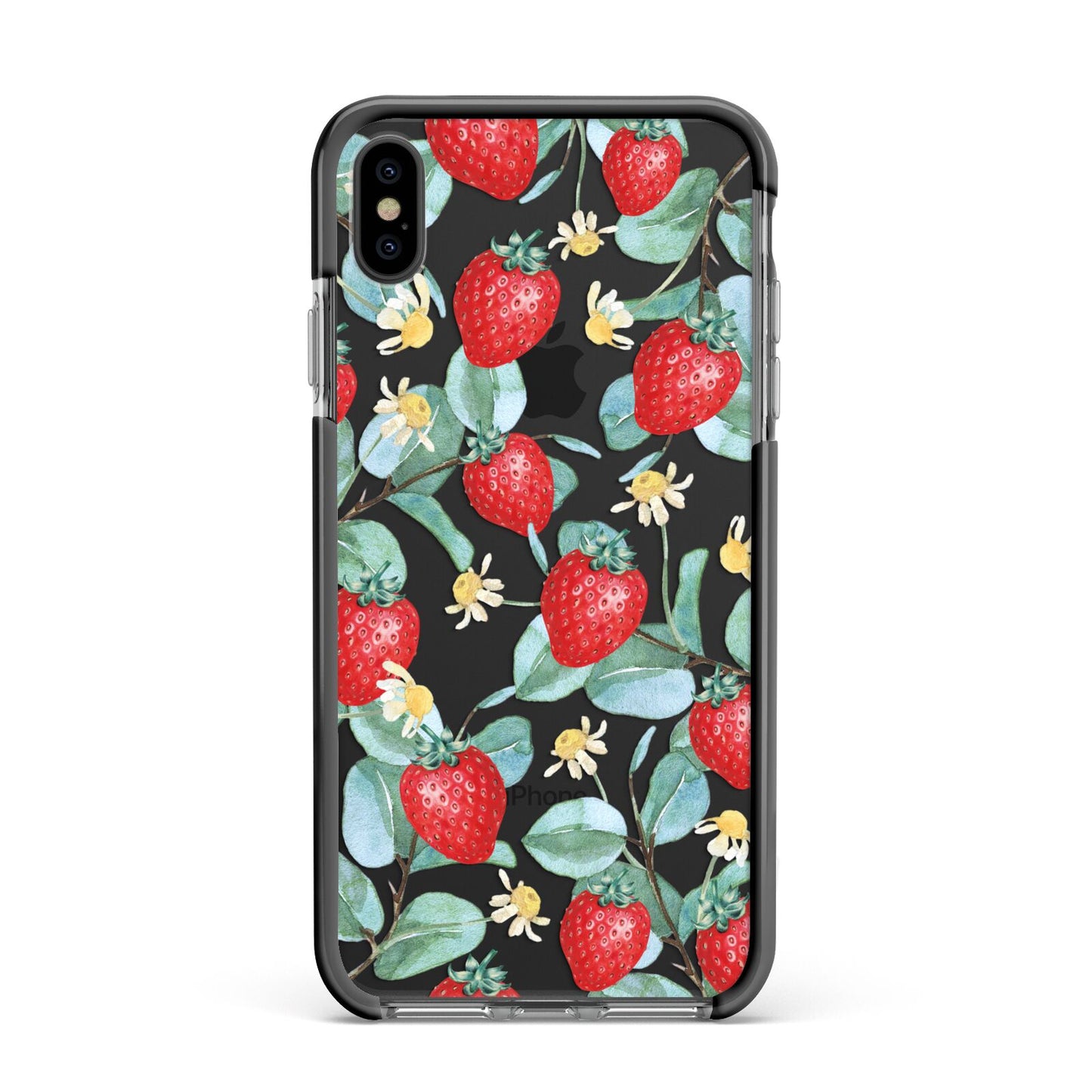 Strawberry Plant Apple iPhone Xs Max Impact Case Black Edge on Black Phone