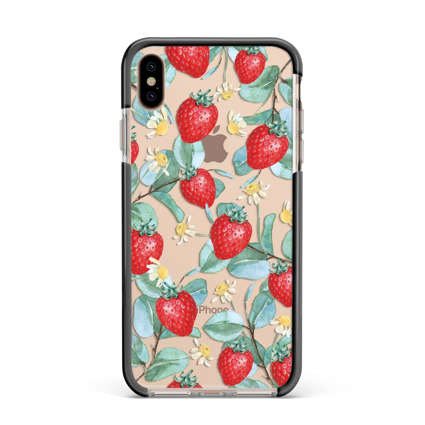 Strawberry Plant Apple iPhone Xs Max Impact Case Black Edge on Gold Phone