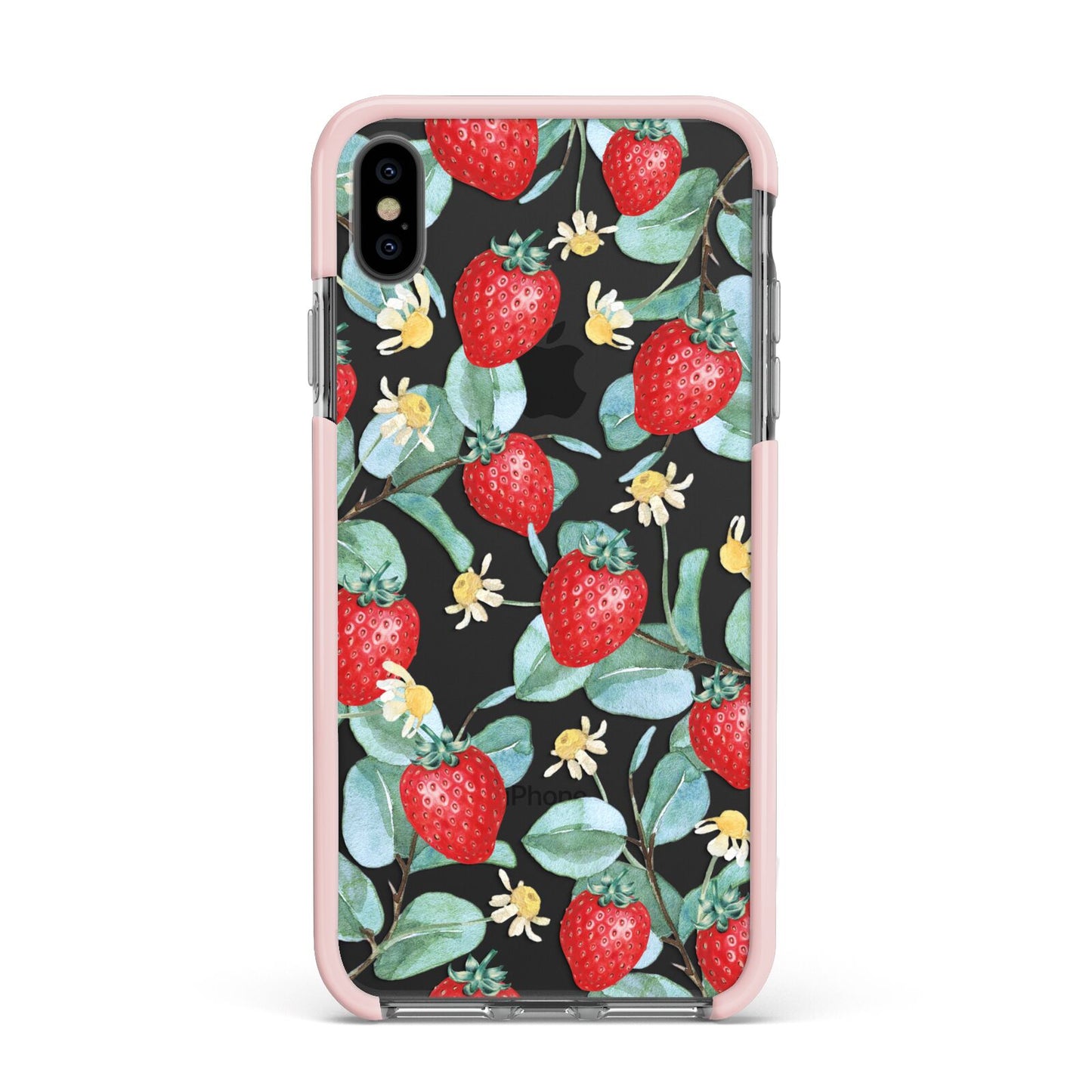 Strawberry Plant Apple iPhone Xs Max Impact Case Pink Edge on Black Phone
