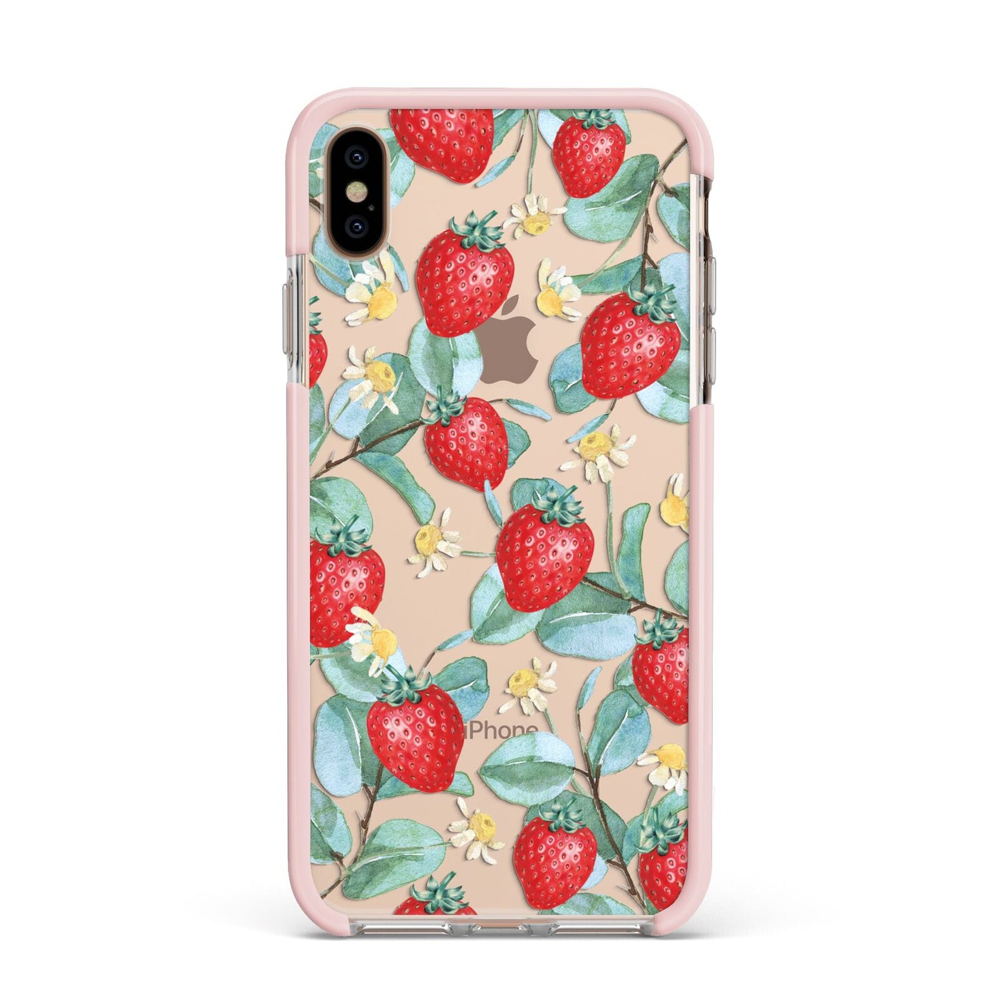 Strawberry Plant Apple iPhone Xs Max Impact Case Pink Edge on Gold Phone