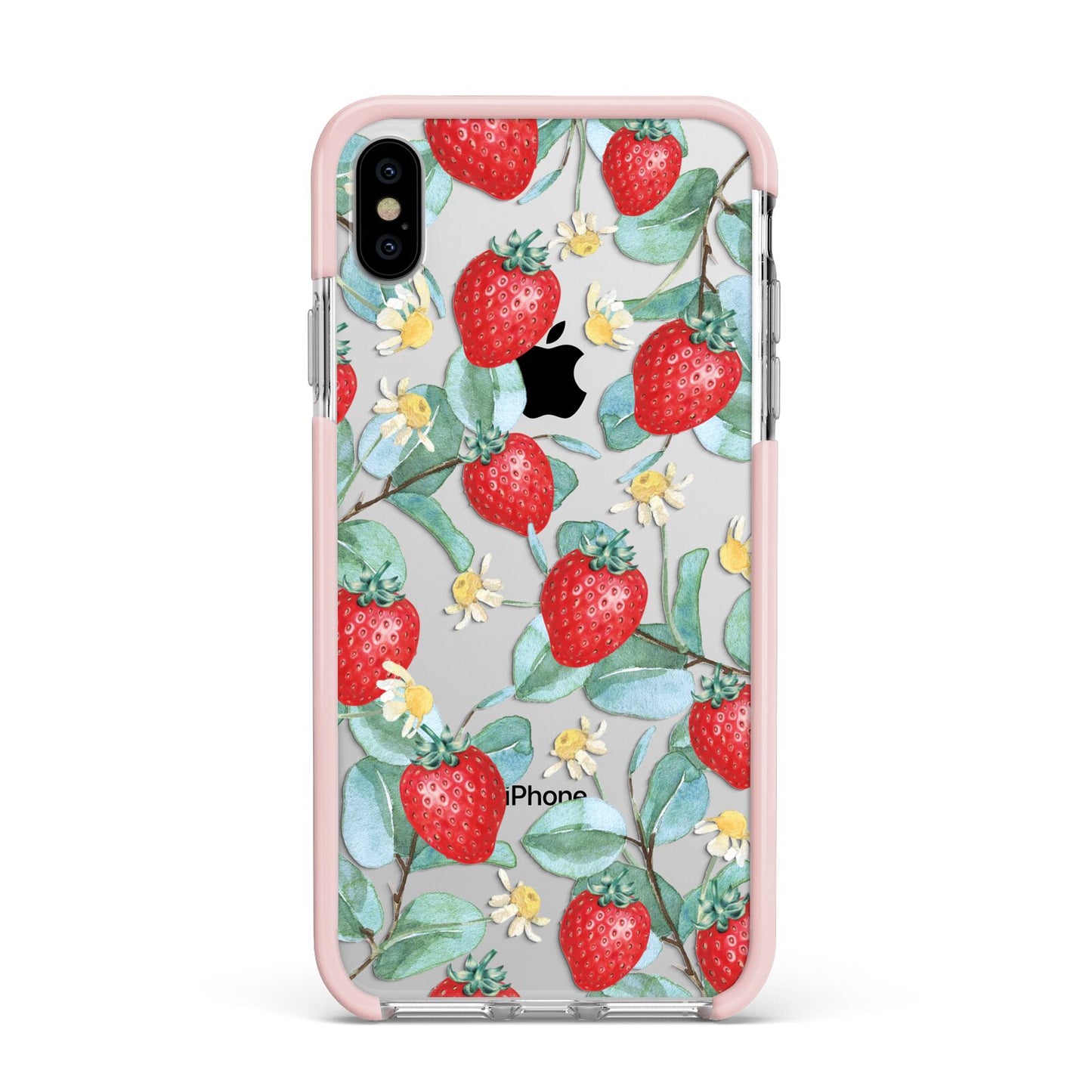 Strawberry Plant Apple iPhone Xs Max Impact Case Pink Edge on Silver Phone