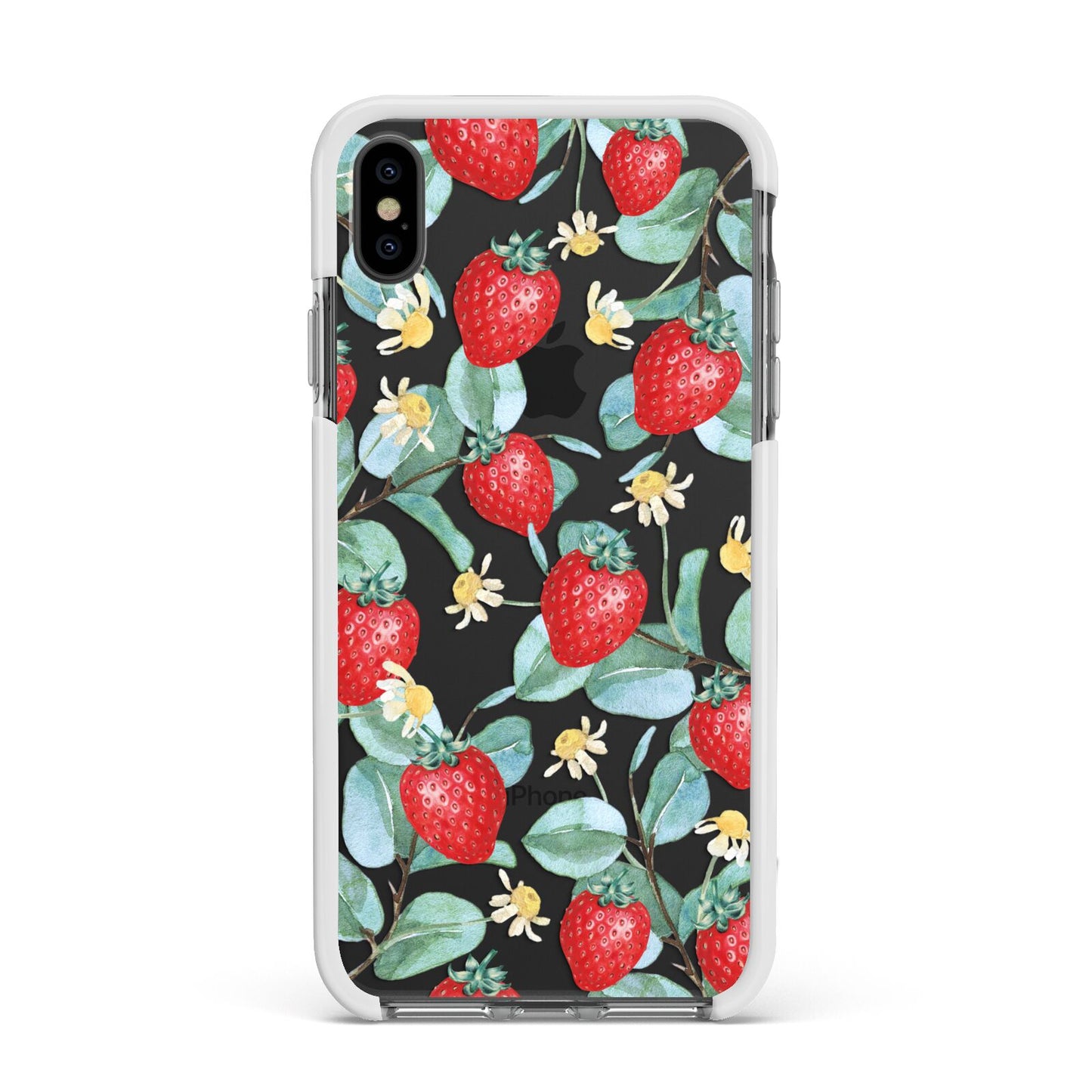 Strawberry Plant Apple iPhone Xs Max Impact Case White Edge on Black Phone
