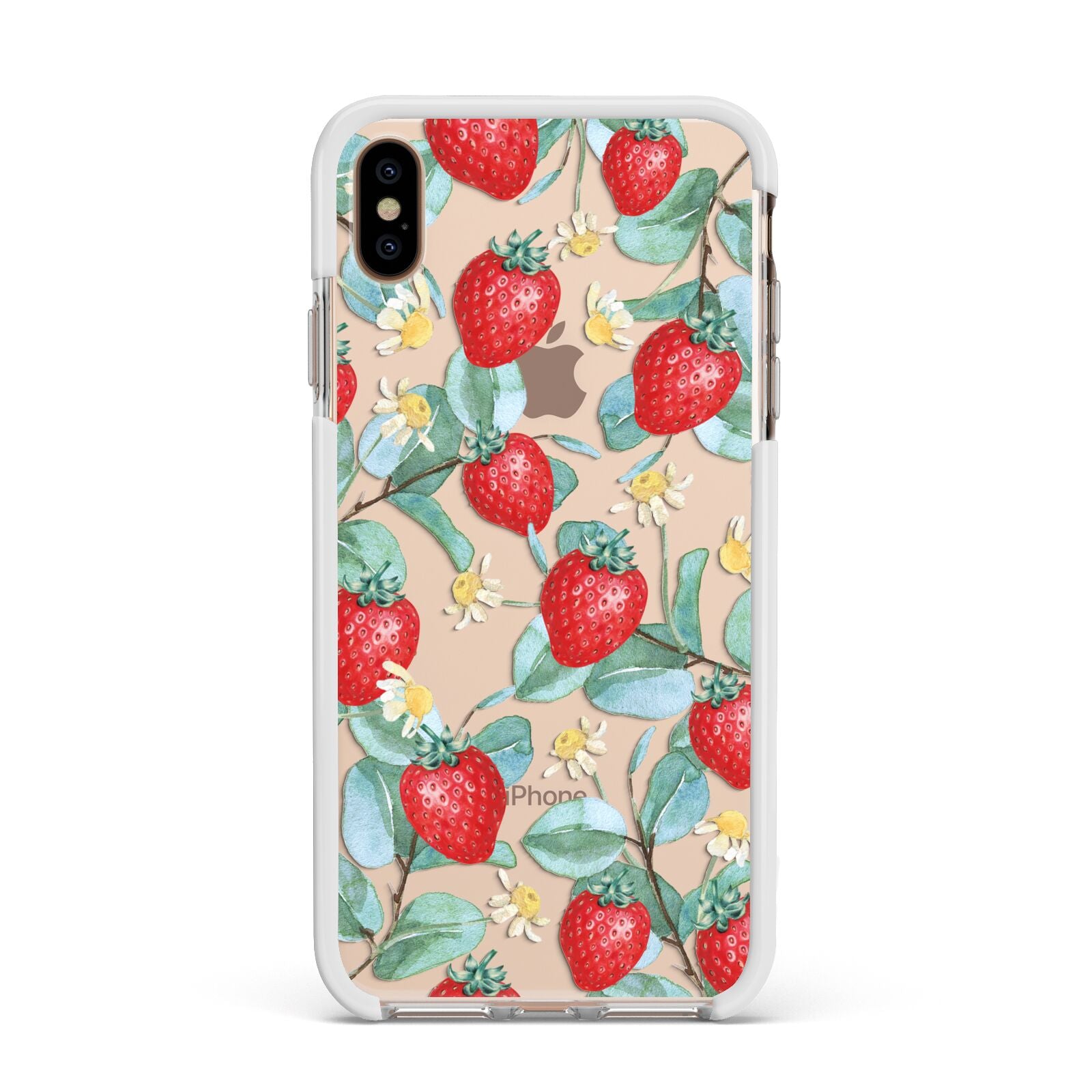 Strawberry Plant Apple iPhone Xs Max Impact Case White Edge on Gold Phone
