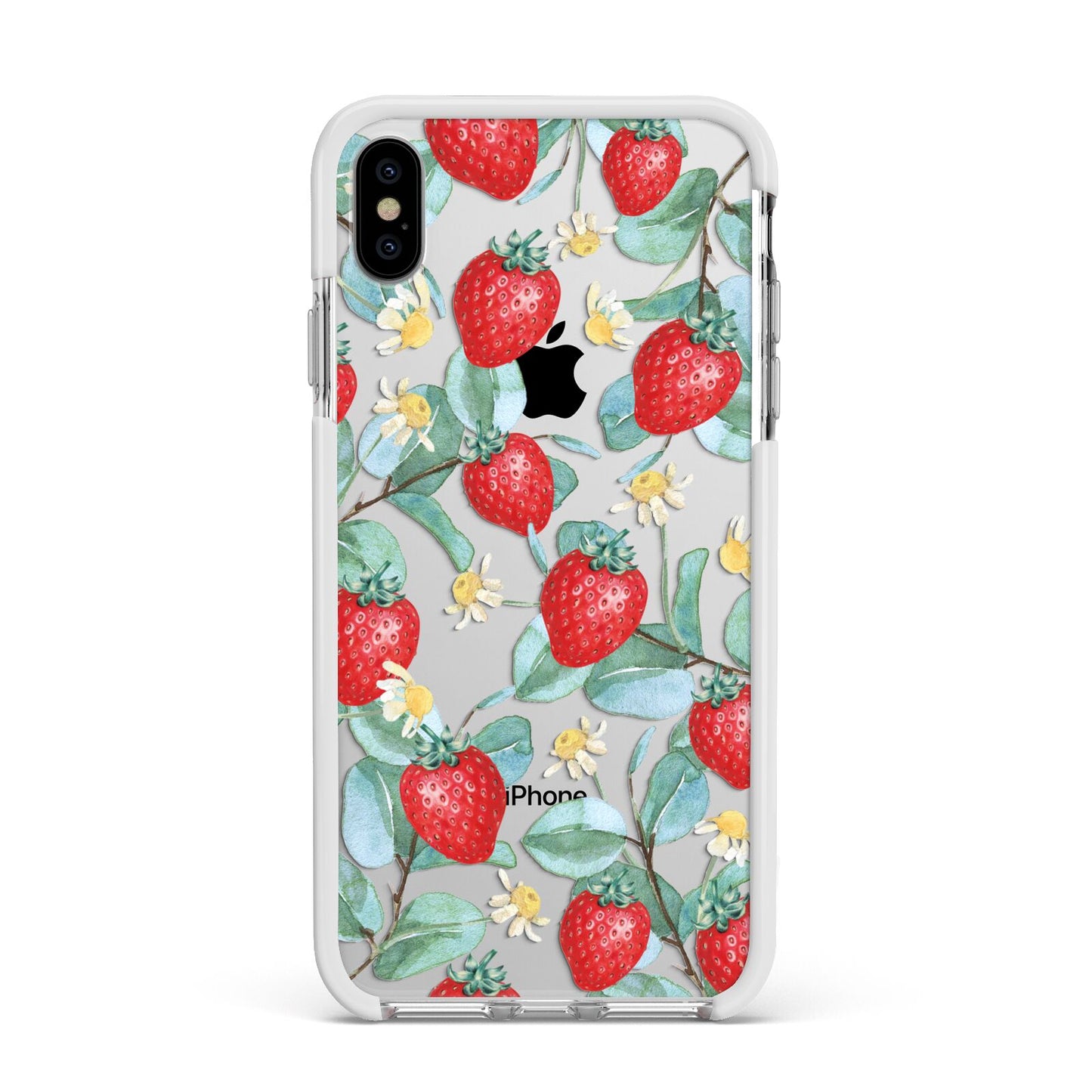 Strawberry Plant Apple iPhone Xs Max Impact Case White Edge on Silver Phone