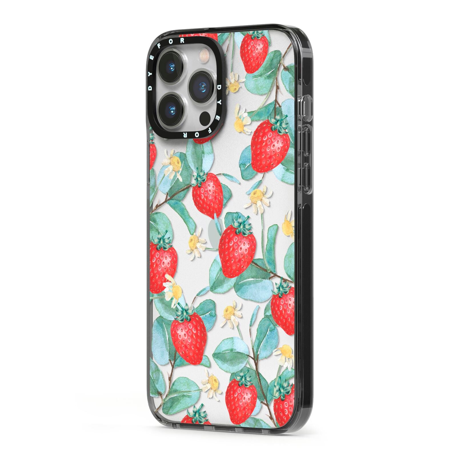 Strawberry Plant iPhone 13 Pro Max Black Impact Case Side Angle on Silver phone